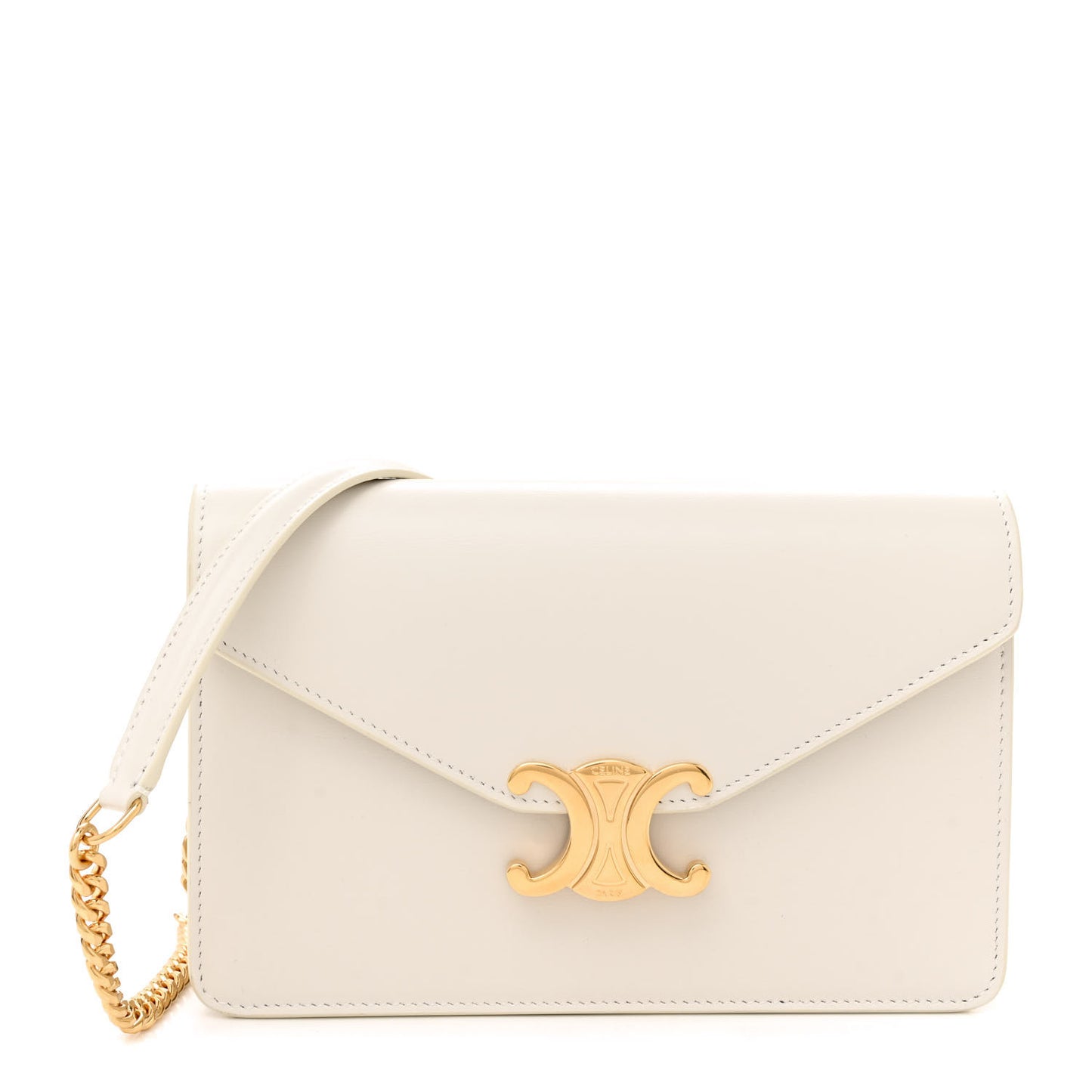 Shiny Calfskin Triomphe Margo Wallet on Chain White