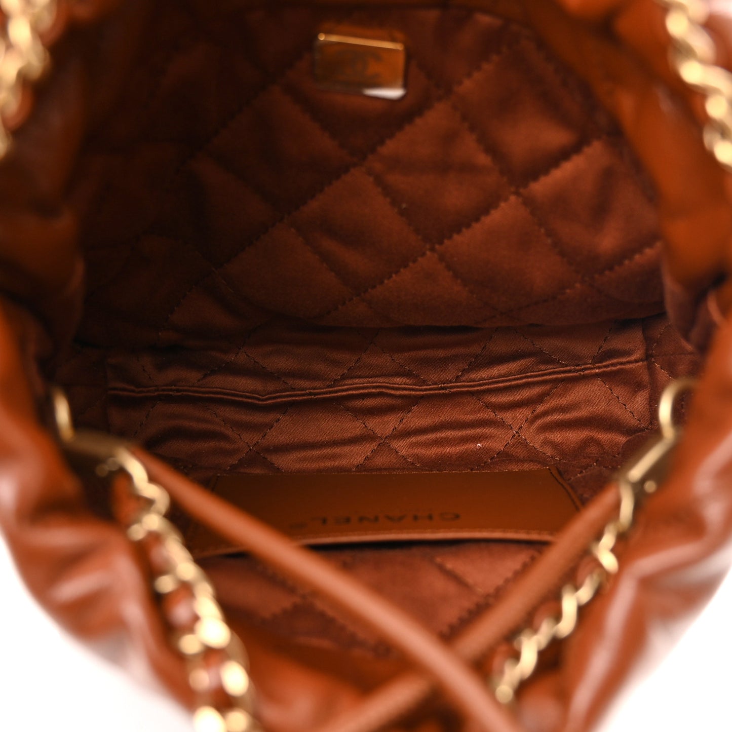 Shiny Calfskin Quilted Mini Chanel 22 Light Brown