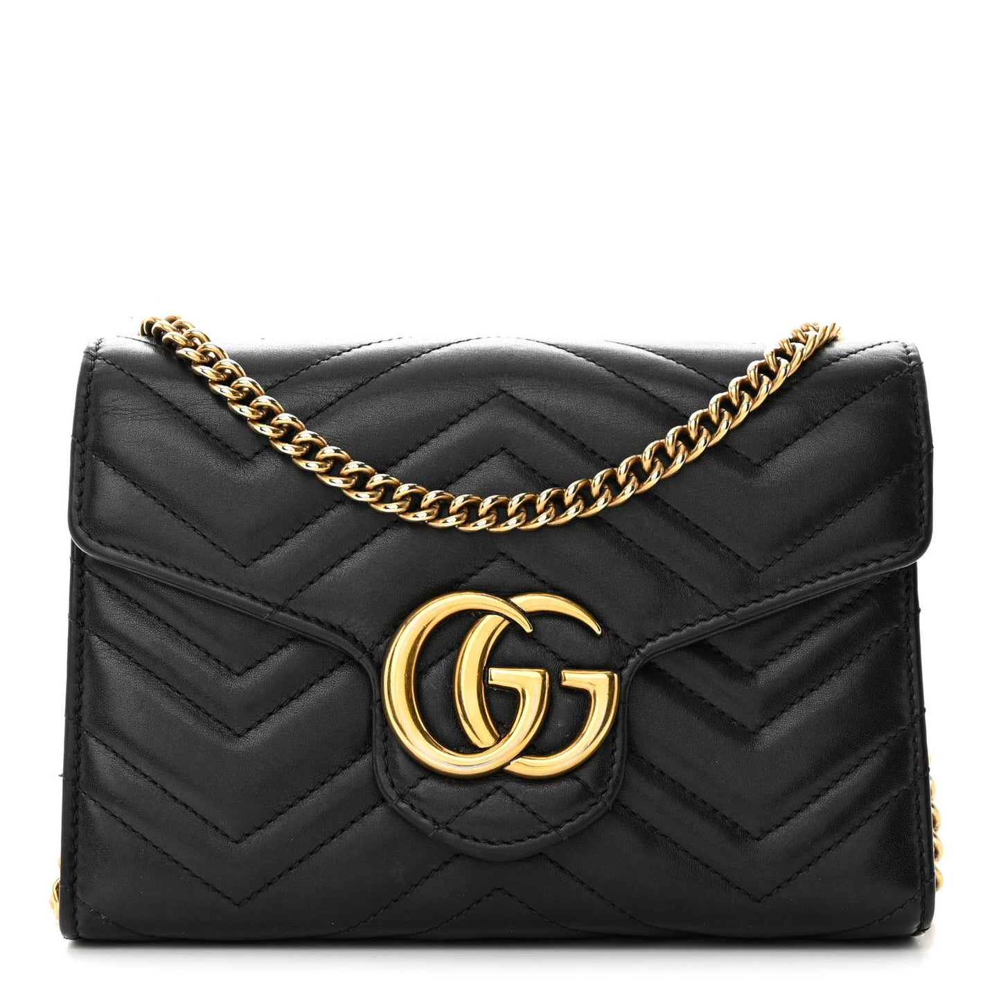Calfskin Matelasse GG Marmont Chain Wallet Black