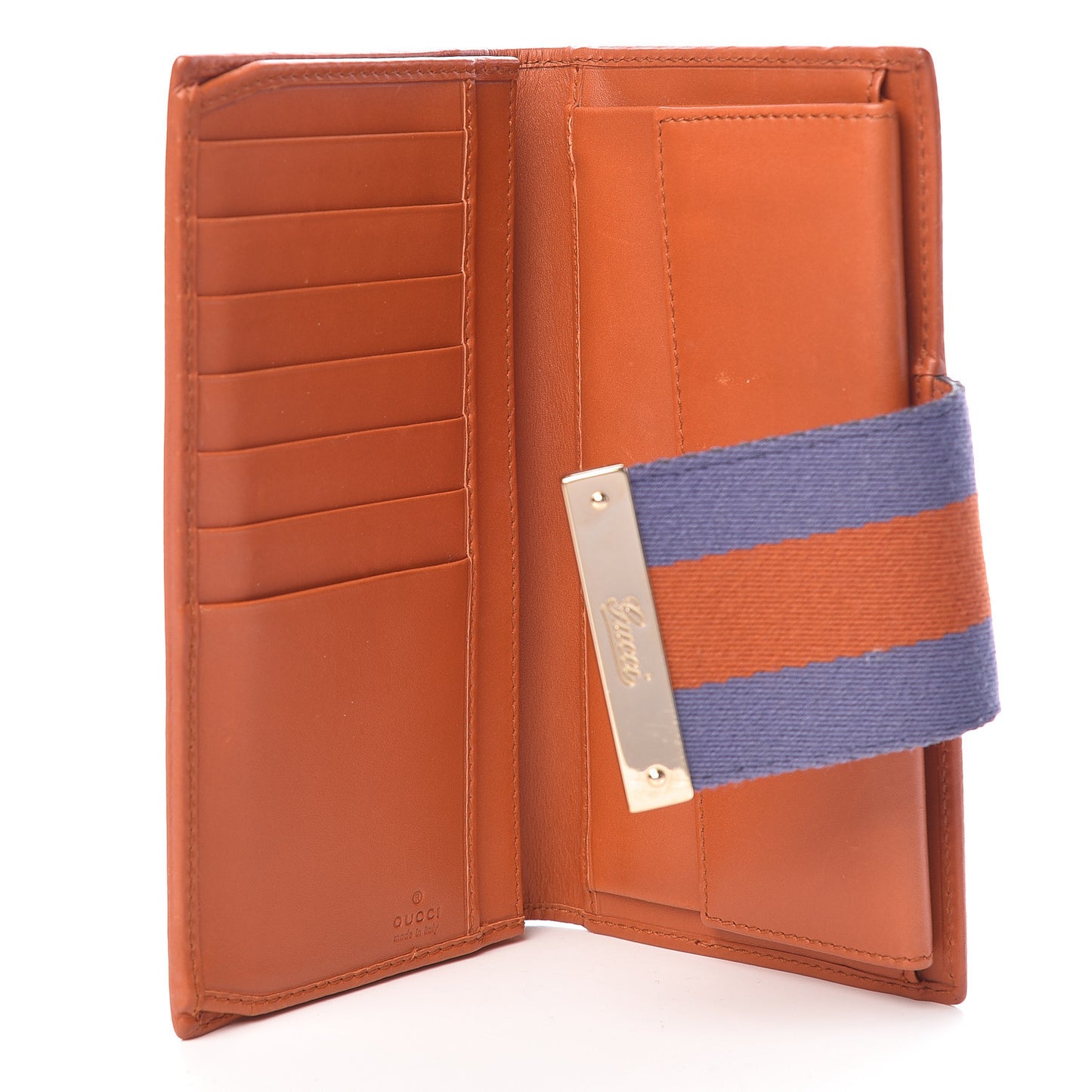 Monogram Calfskin Ladies Web Long Wallet Beige Ebony Orange