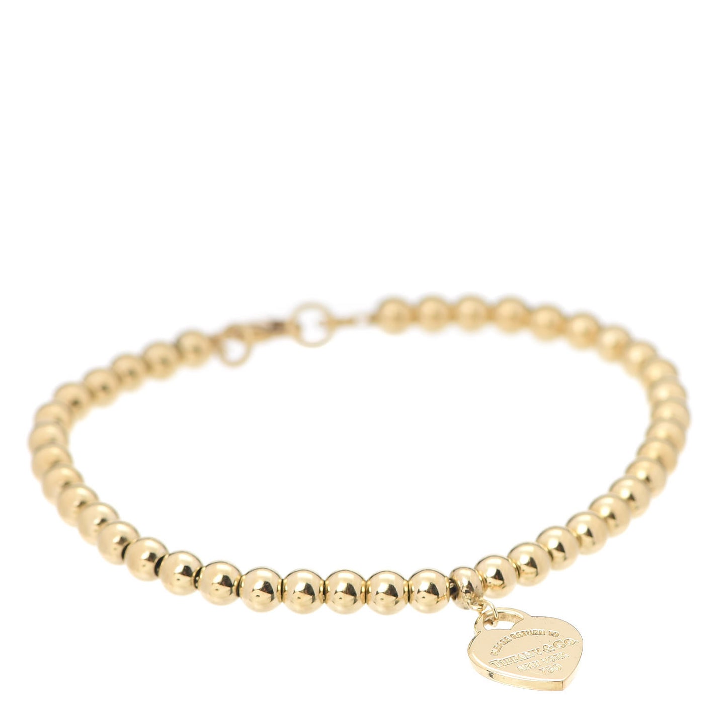 18K Yellow Gold 4mm Return To Bead Heart Tag Bracelet
