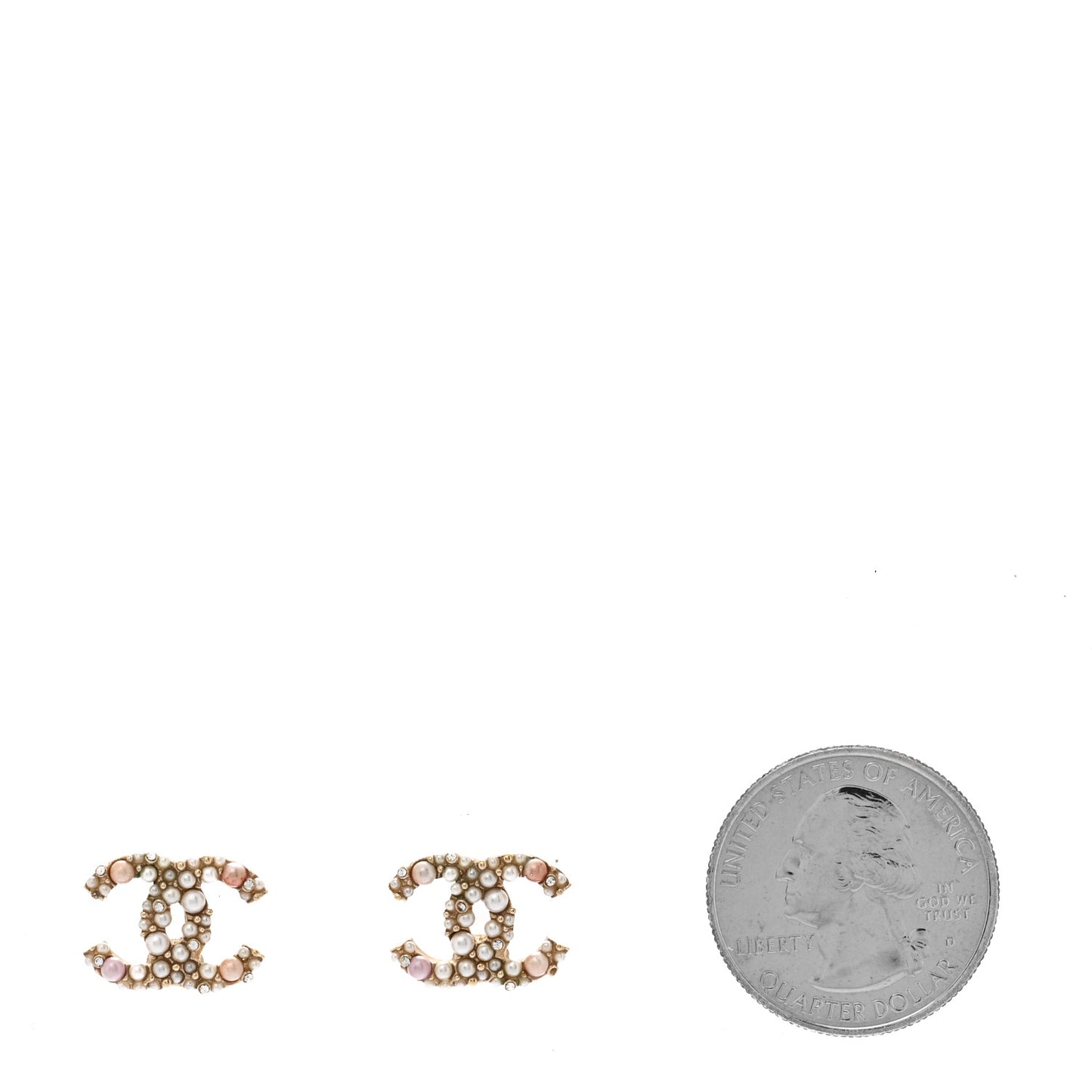 Pearl Crystal CC Charms Stud Earrings Light Gold Pink