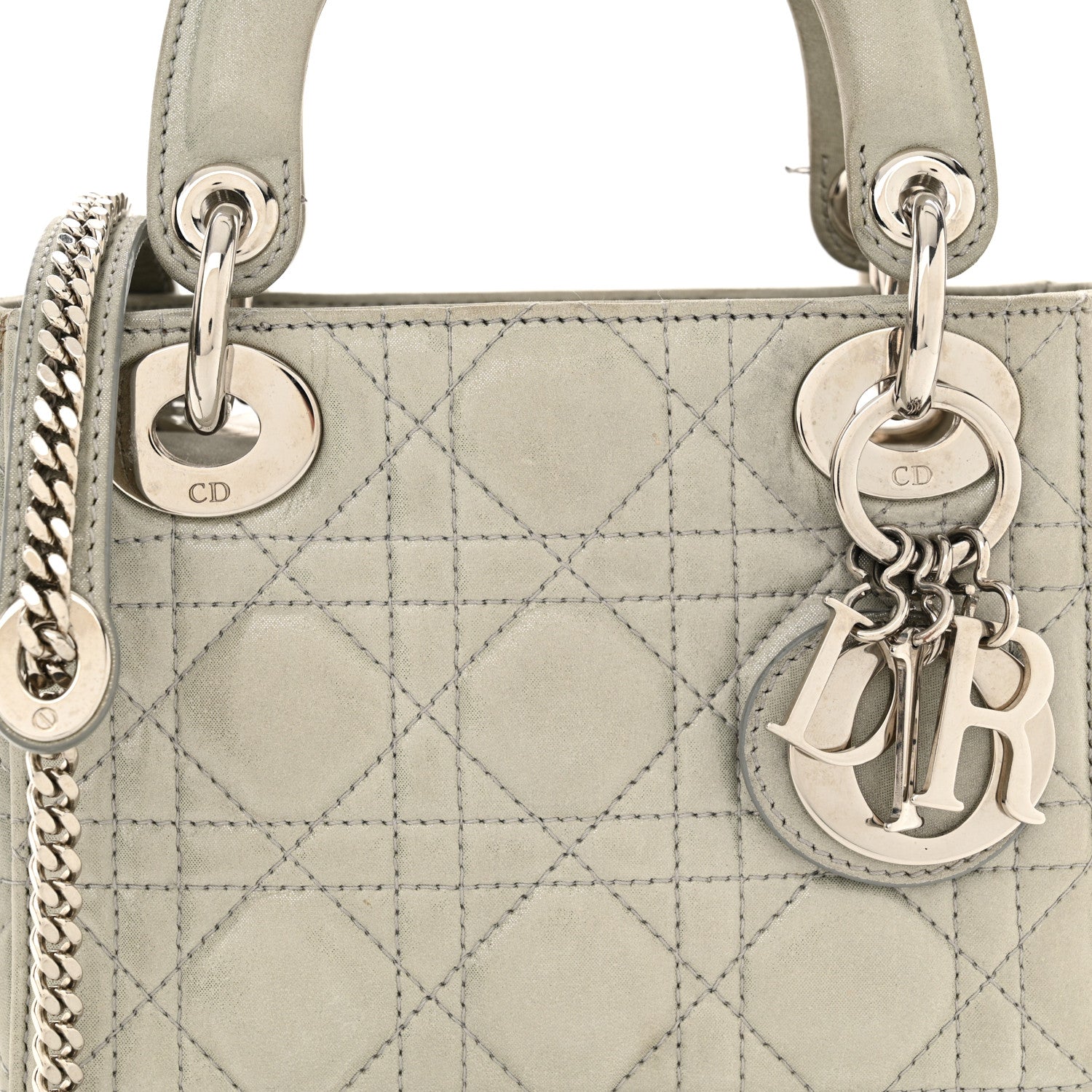Christian Dior Metallic Lambskin Cannage Mini Lady Dior Silver 8 of 13