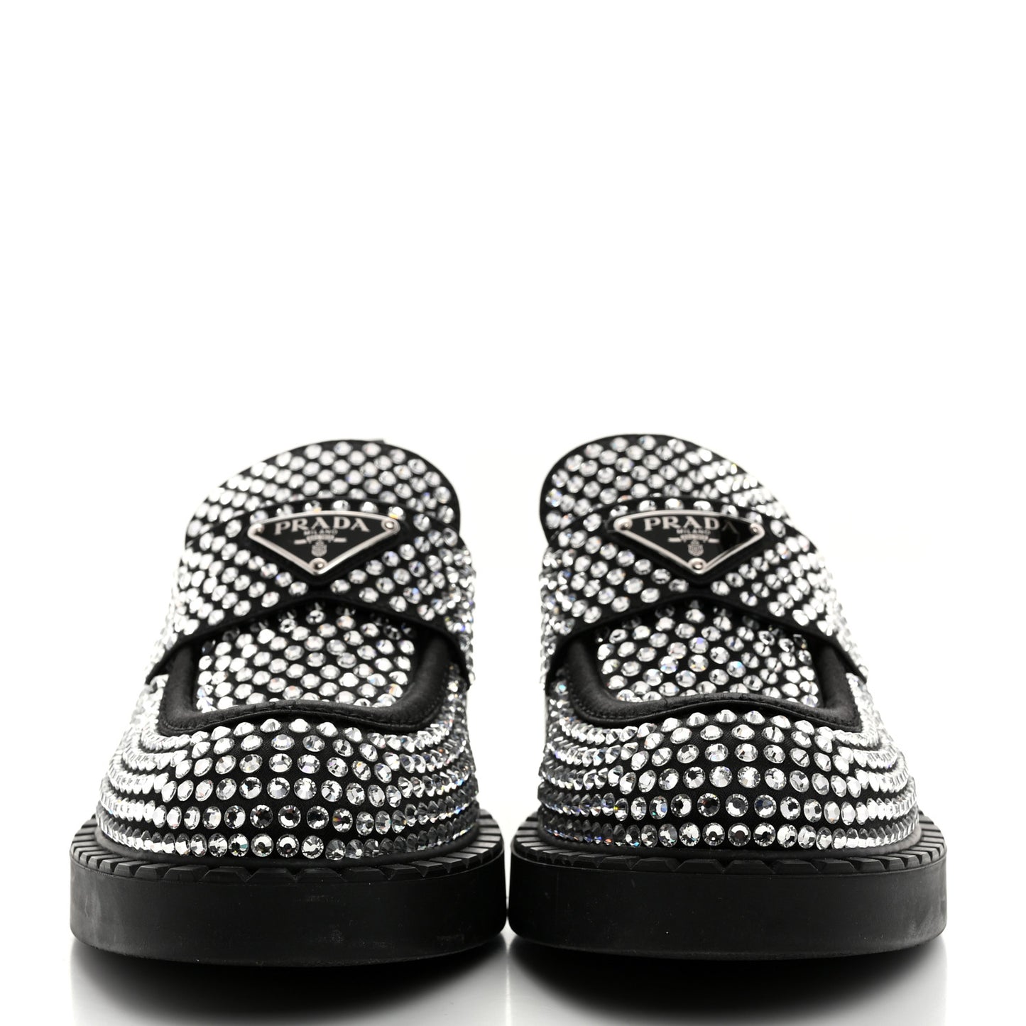 Satin Crystal Metal Triangle Logo 50mm Loafers 38 Cristal