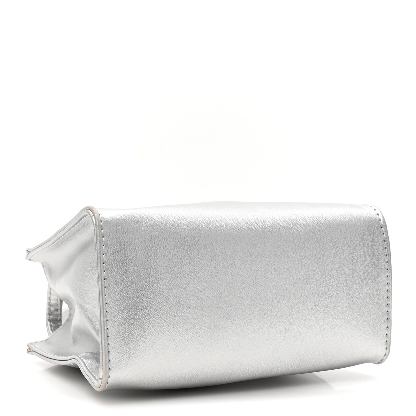 Metallic Vegan Leather Small Shopping Bag Silver