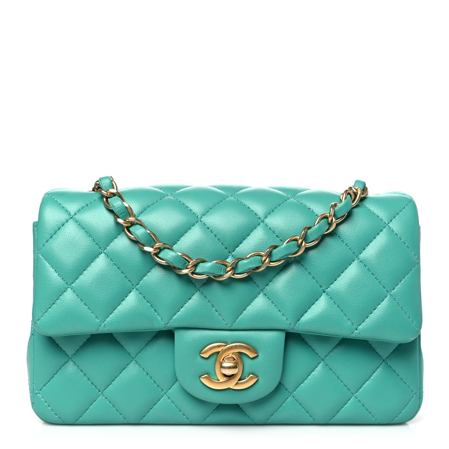 Chanel Lambskin Quilted Mini Rectangular Flap  Turquoise 1 of 10