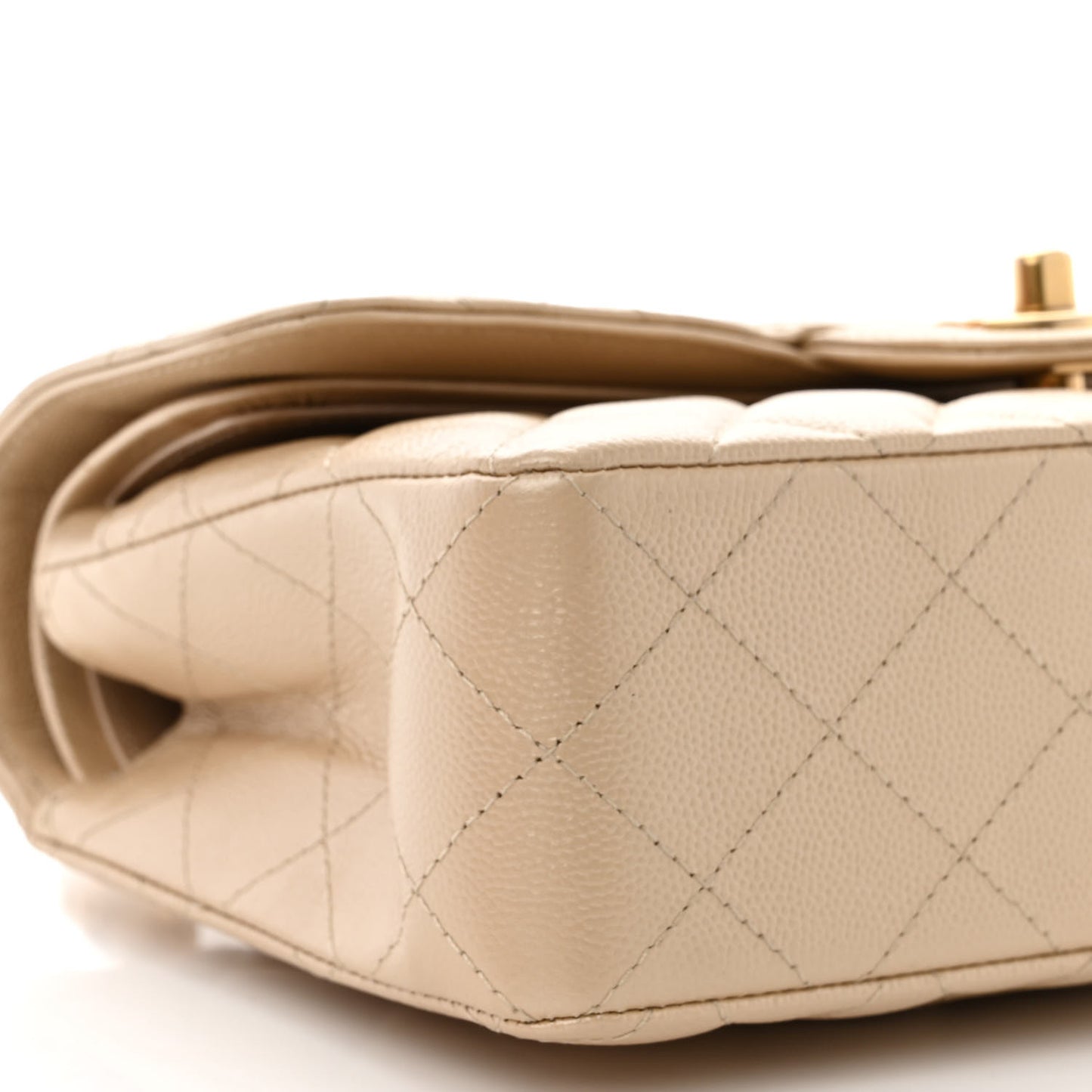 Iridescent Caviar Quilted Small Double Flap Beige