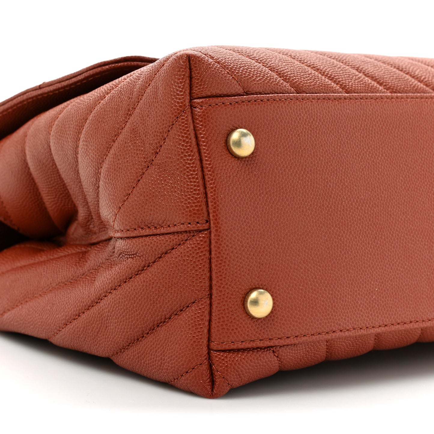 Caviar Chevron Quilted Small Coco Handle Flap Dark Orange