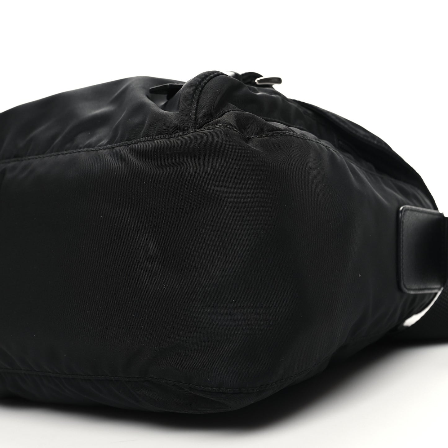 Re-Nylon Vela Saffiano Double Buckle Messenger Shoulder Bag Black