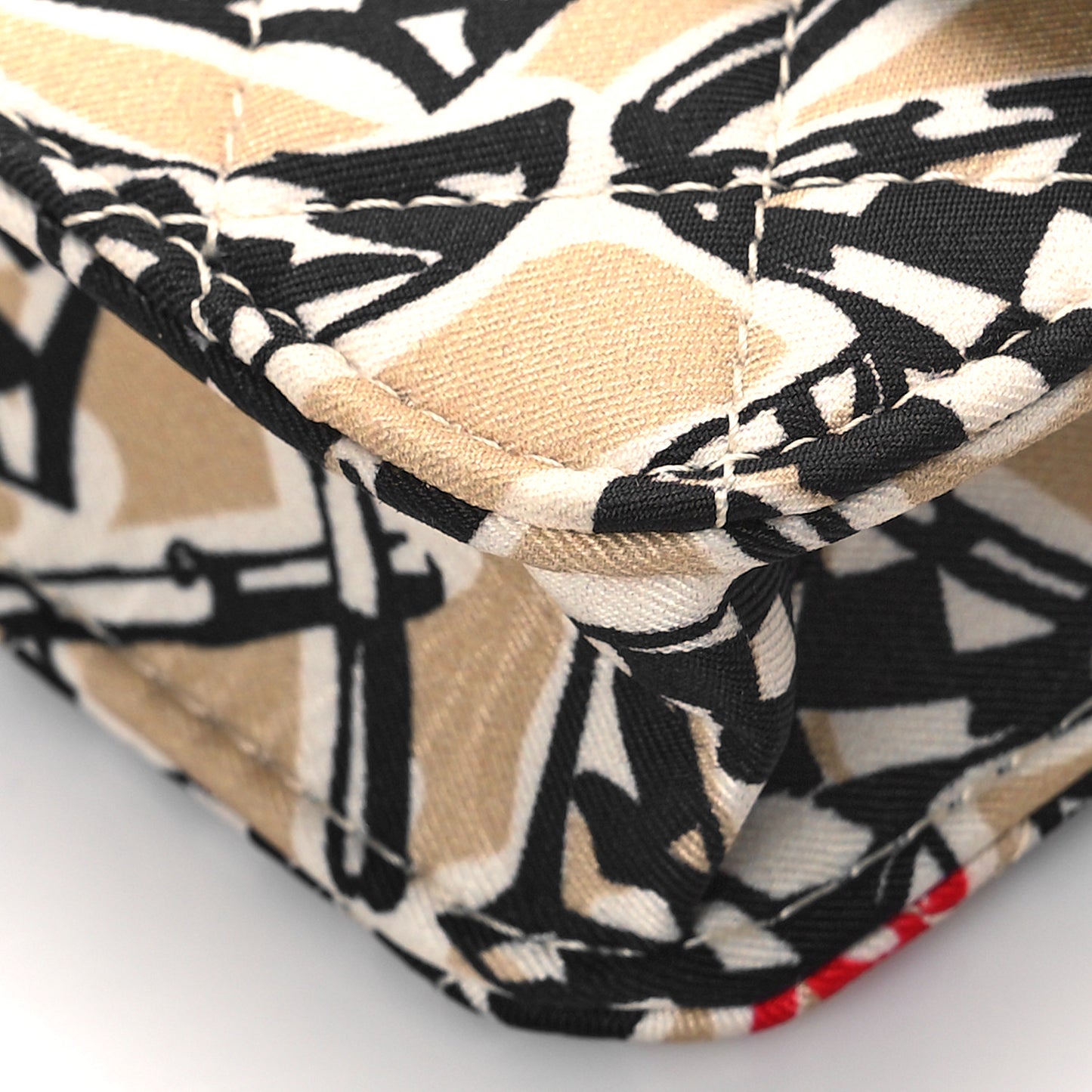 Canvas Check Flag Printed CC Clutch With Chain Beige Multicolor