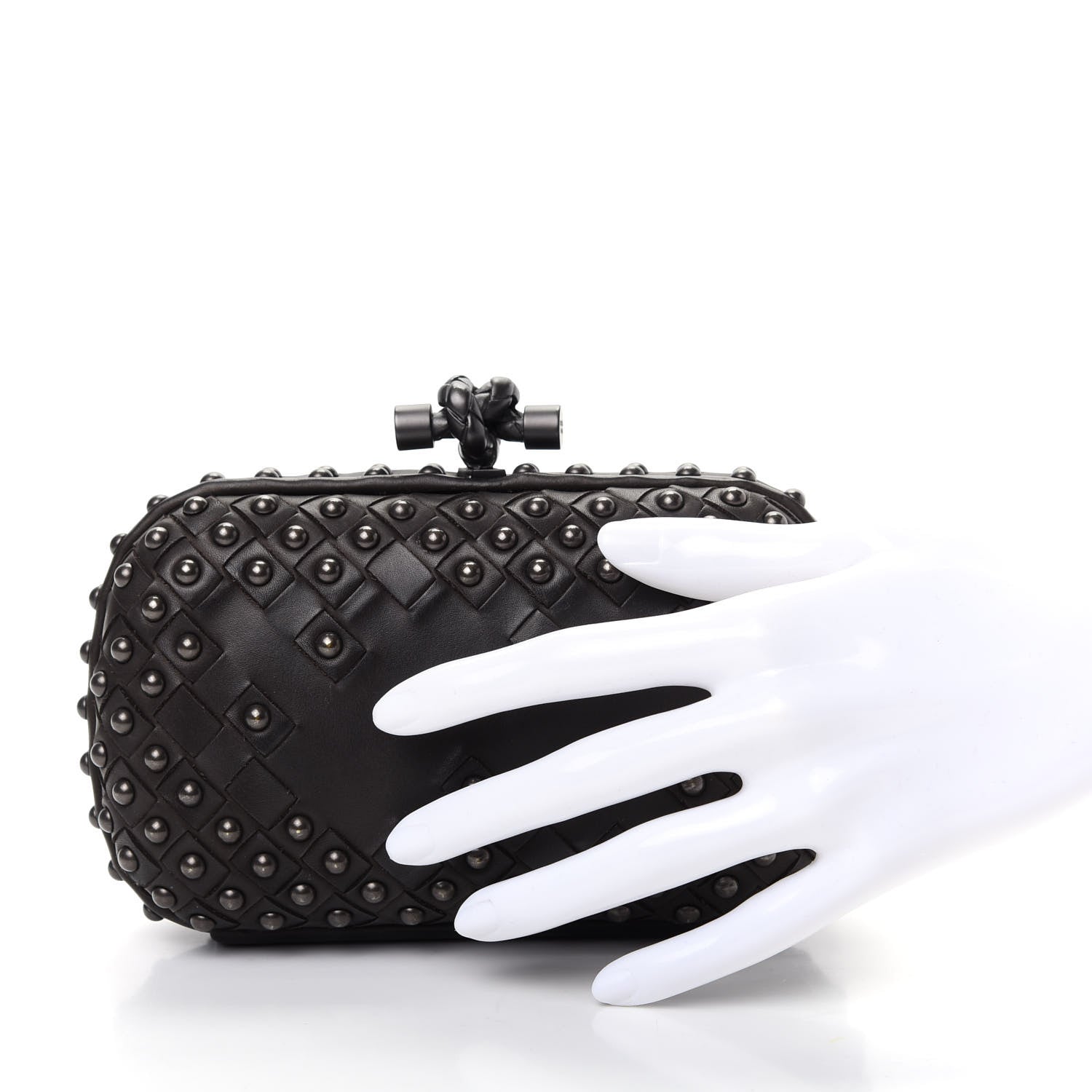 Bottega Veneta Waxy Nappa Intrecciato Knot Studded Clutch Black 2 of 6