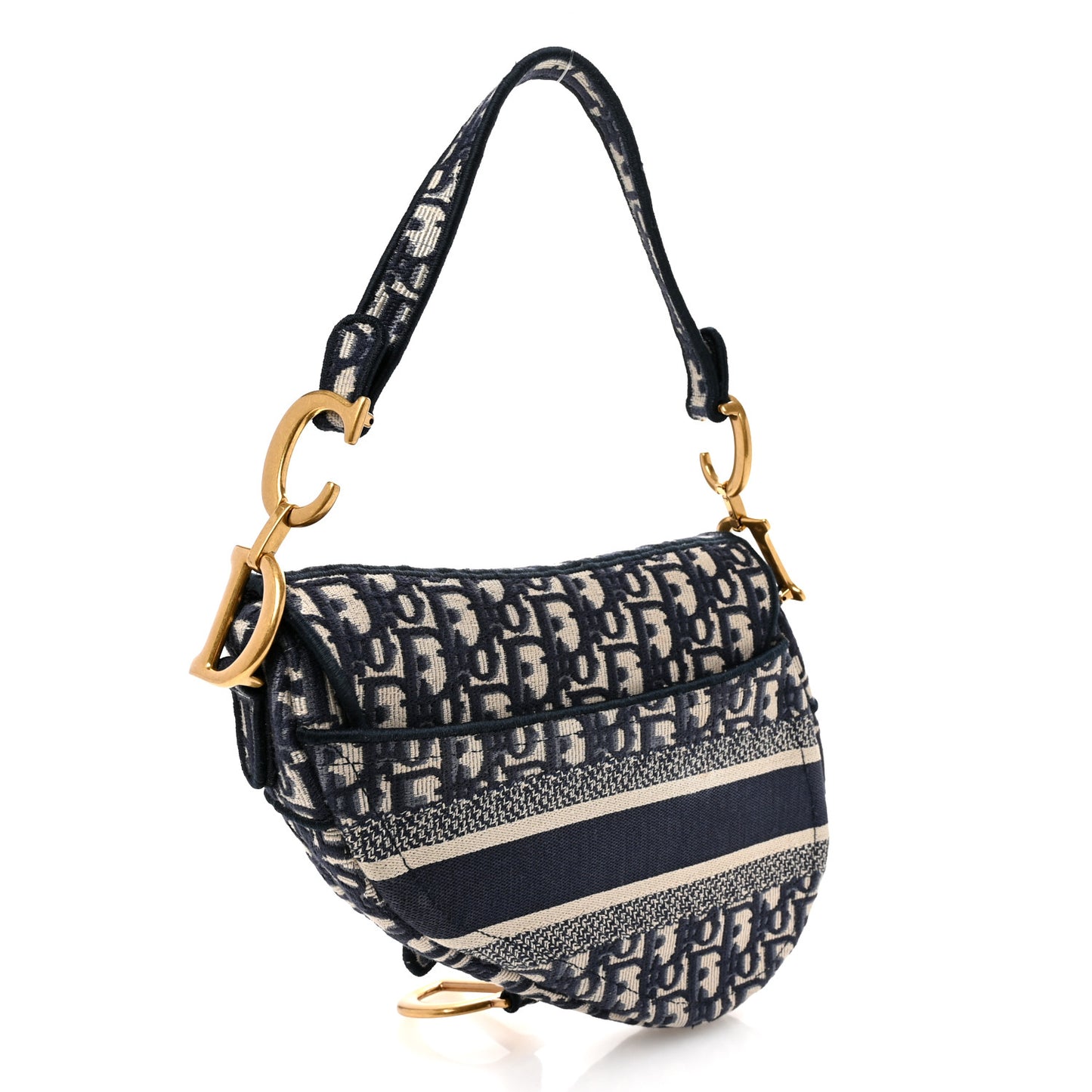 Oblique Embroidered Saddle Bag Blue