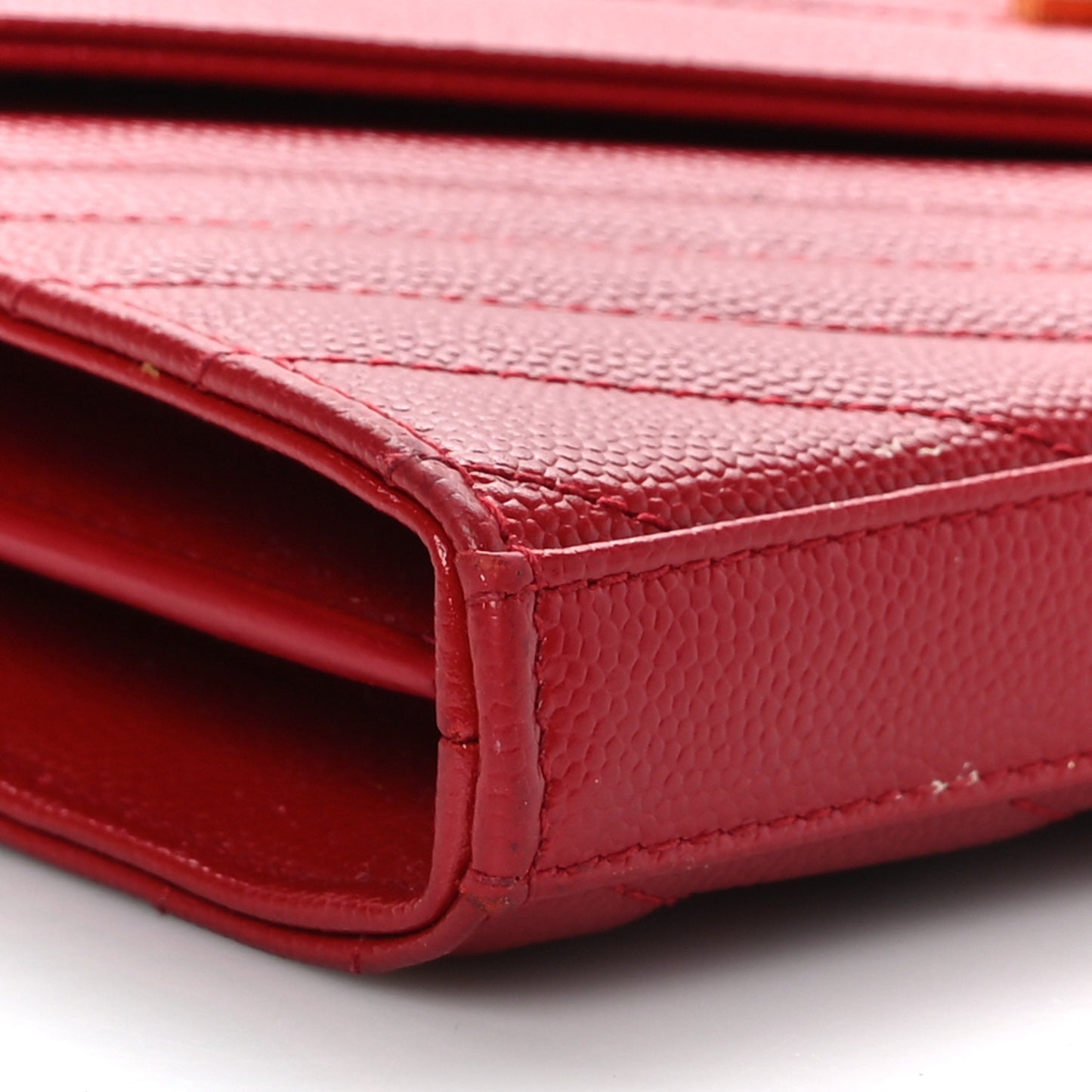 Grain De Poudre Matelasse Chevron Monogram Chain Wallet Rouge Eros
