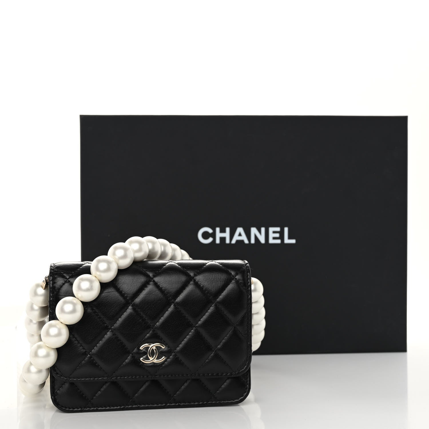 Chanel Calfskin Quilted Mini Maxi Pearls Wallet On Chain WOC Black 10 of 10