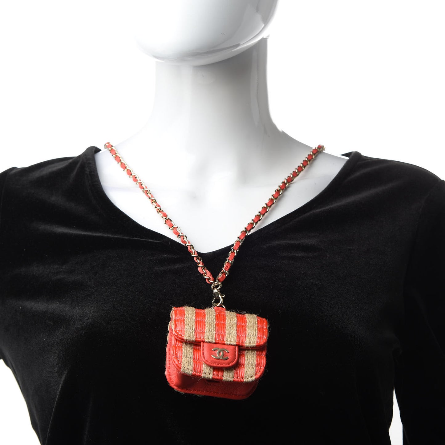 Raffia Jute Airpods Pro Case With Chain Red Beige