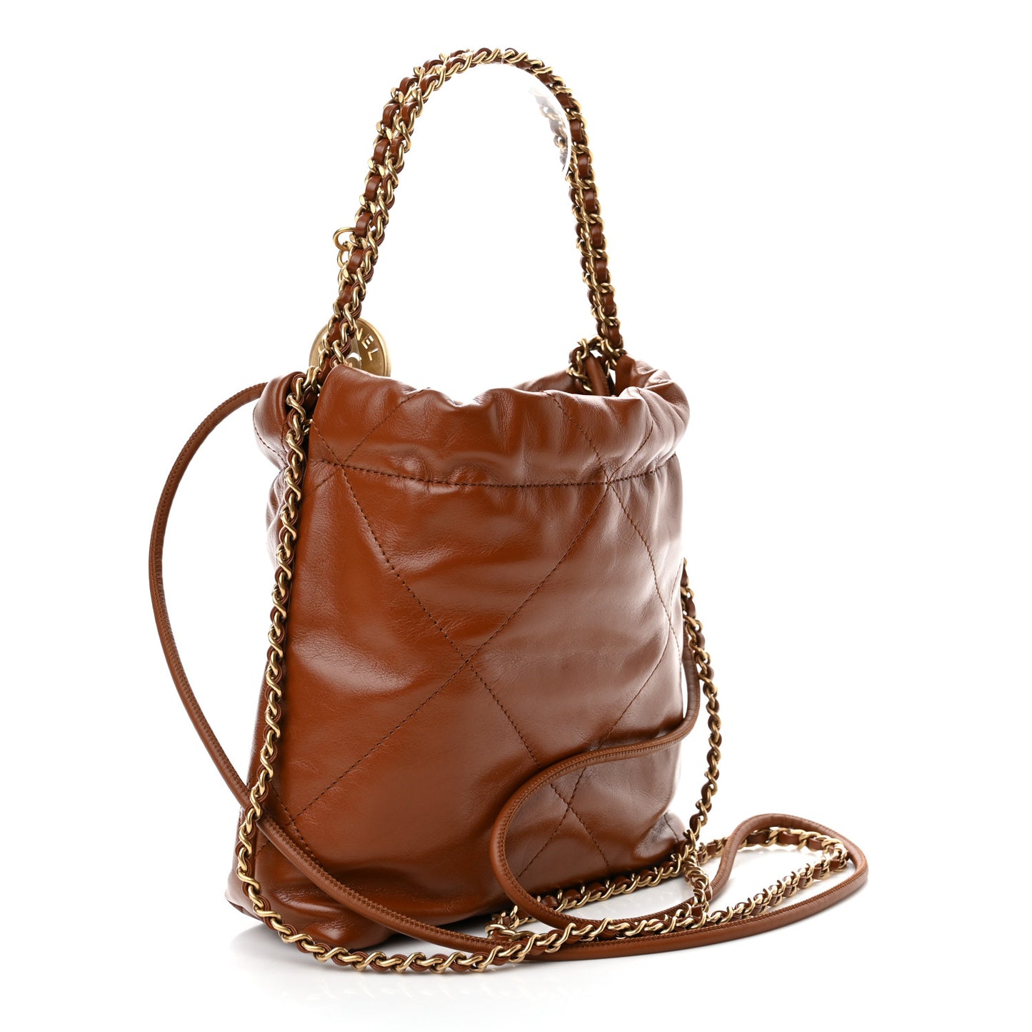 Shiny Calfskin Quilted Mini Chanel 22 Light Brown