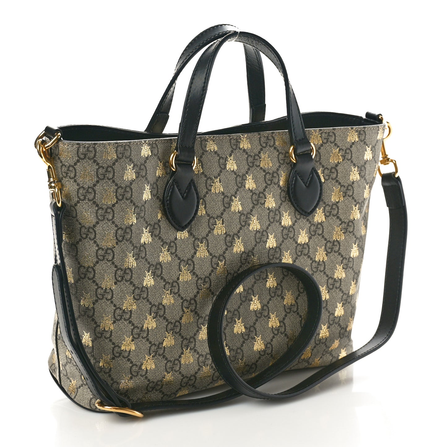 Soft GG Supreme Monogram Bees Small Crossbody Tote Beige Oro Black