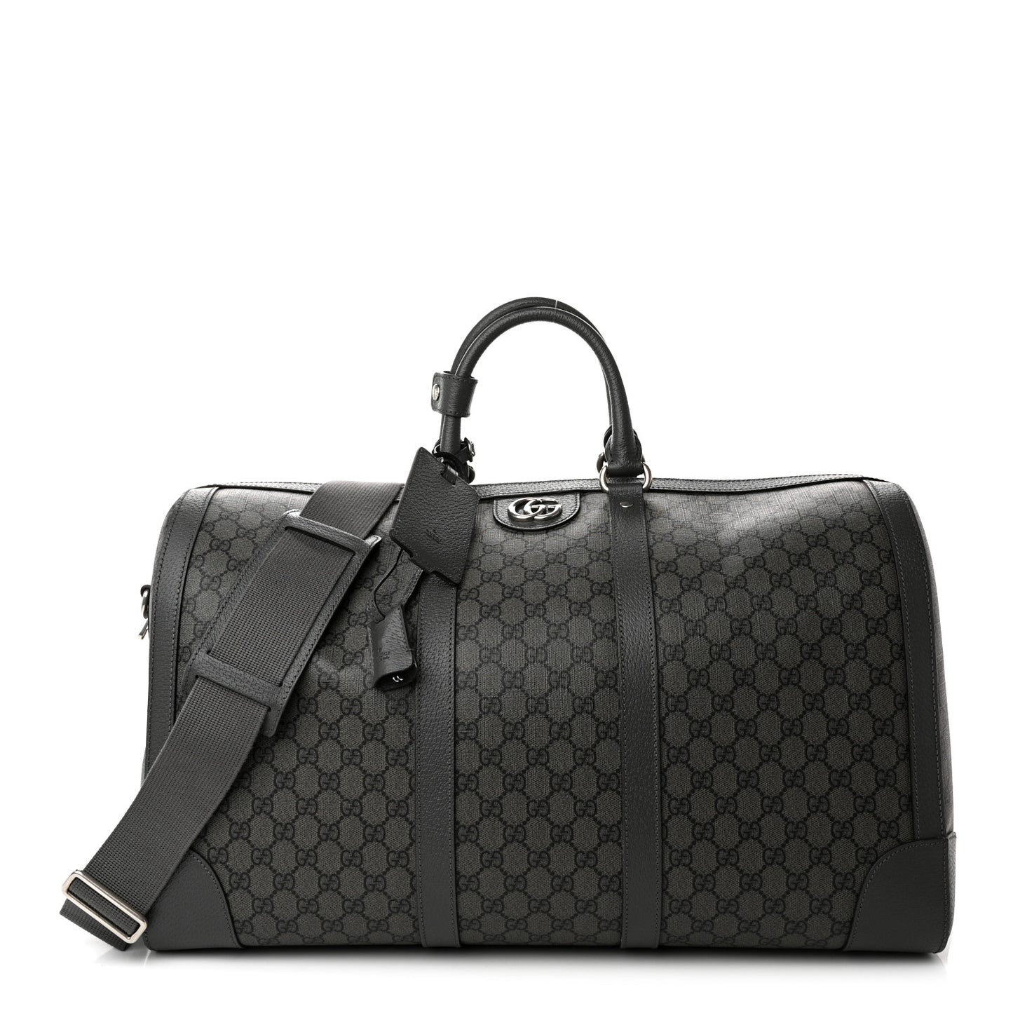 GG Supreme Monogram Textured Dollar Calfskin Large Savoy Duffle Bag Grey Black Graphite Grey