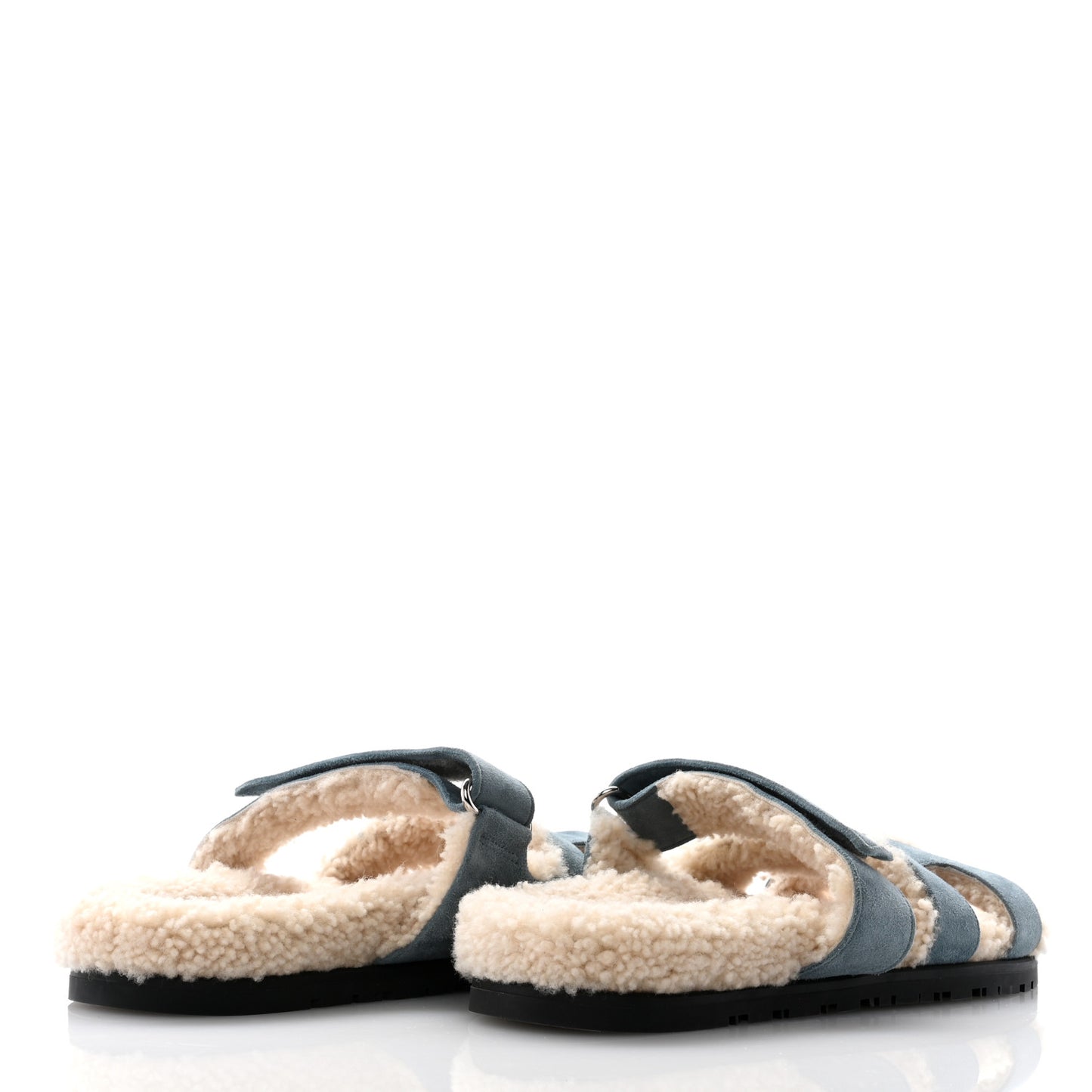 Suede Goatskin Woolskin Womens Chypre Sandals 38 Bleu Pinede Ecru