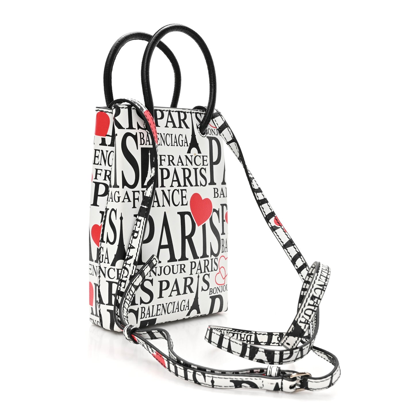 Calfskin Bonjour Paris Print Shopping Phone Holder Bag Paris Bonjour