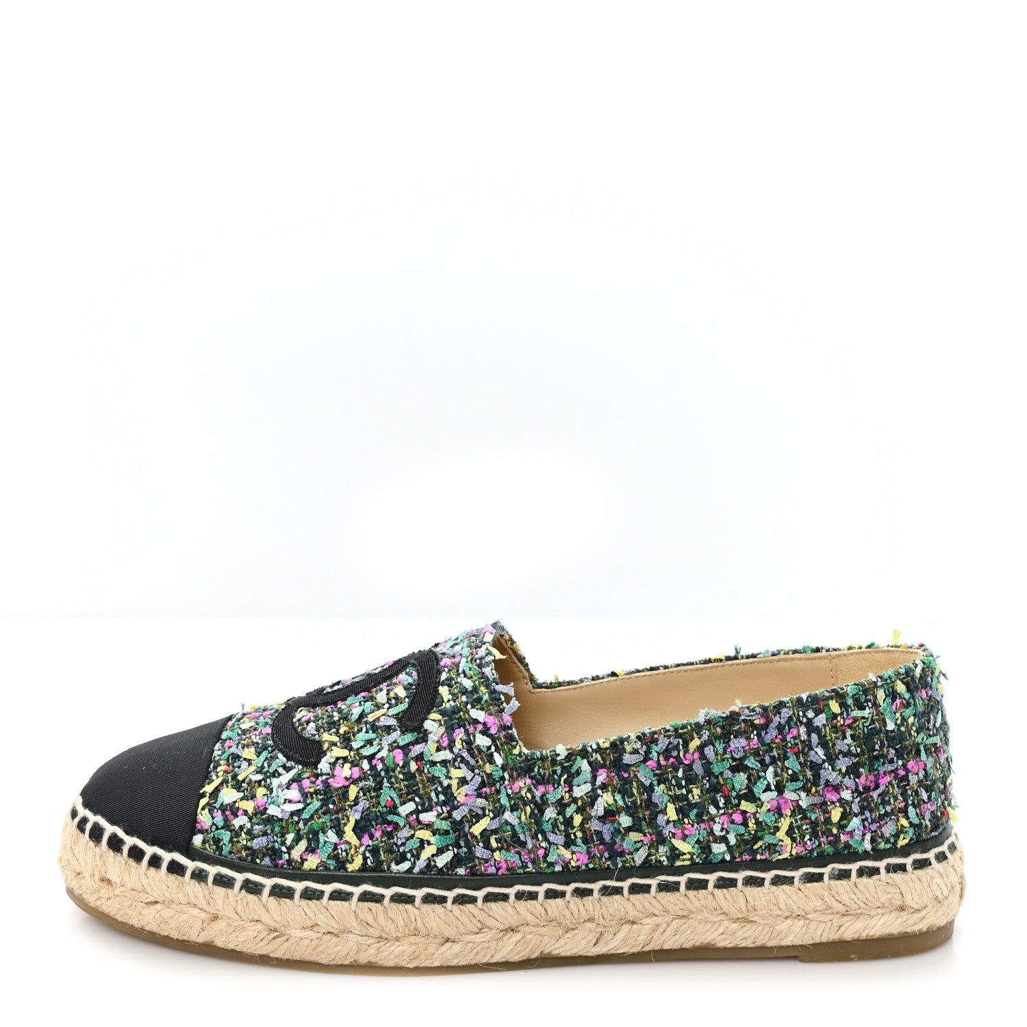 Chanel Tweed Grosgrain CC Espadrilles 39 Green Pink Yellow Black