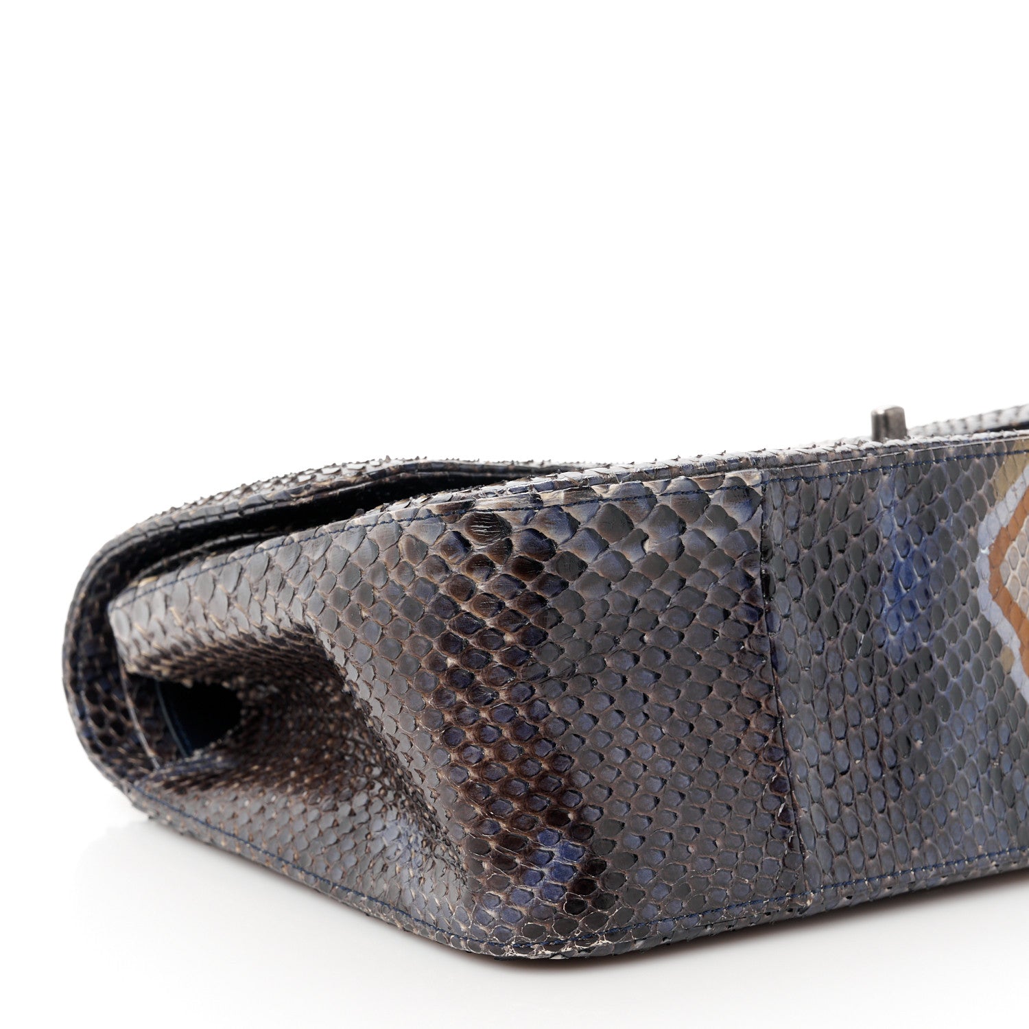 Chanel Metallic Snakeskin Jumbo Double Flap Blue 9 of 10
