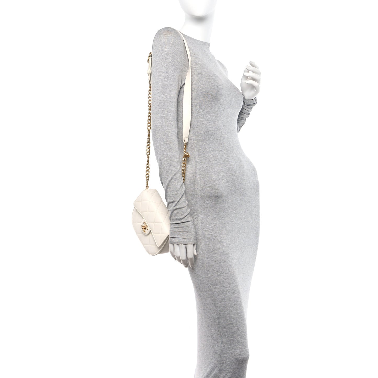 Calfskin Quilted Moon Messenger White