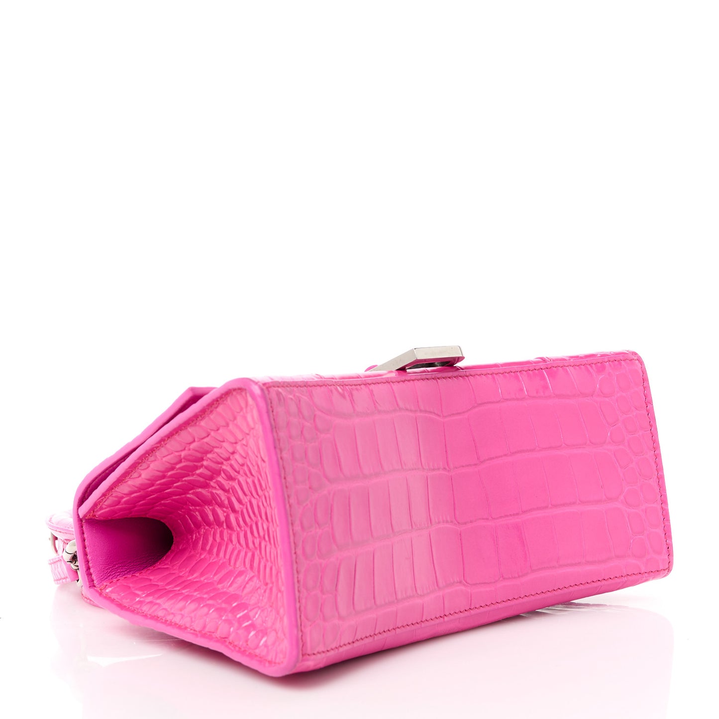 Shiny Calfskin Crocodile Embossed Small Hourglass Top Handle Bag Fuchsia