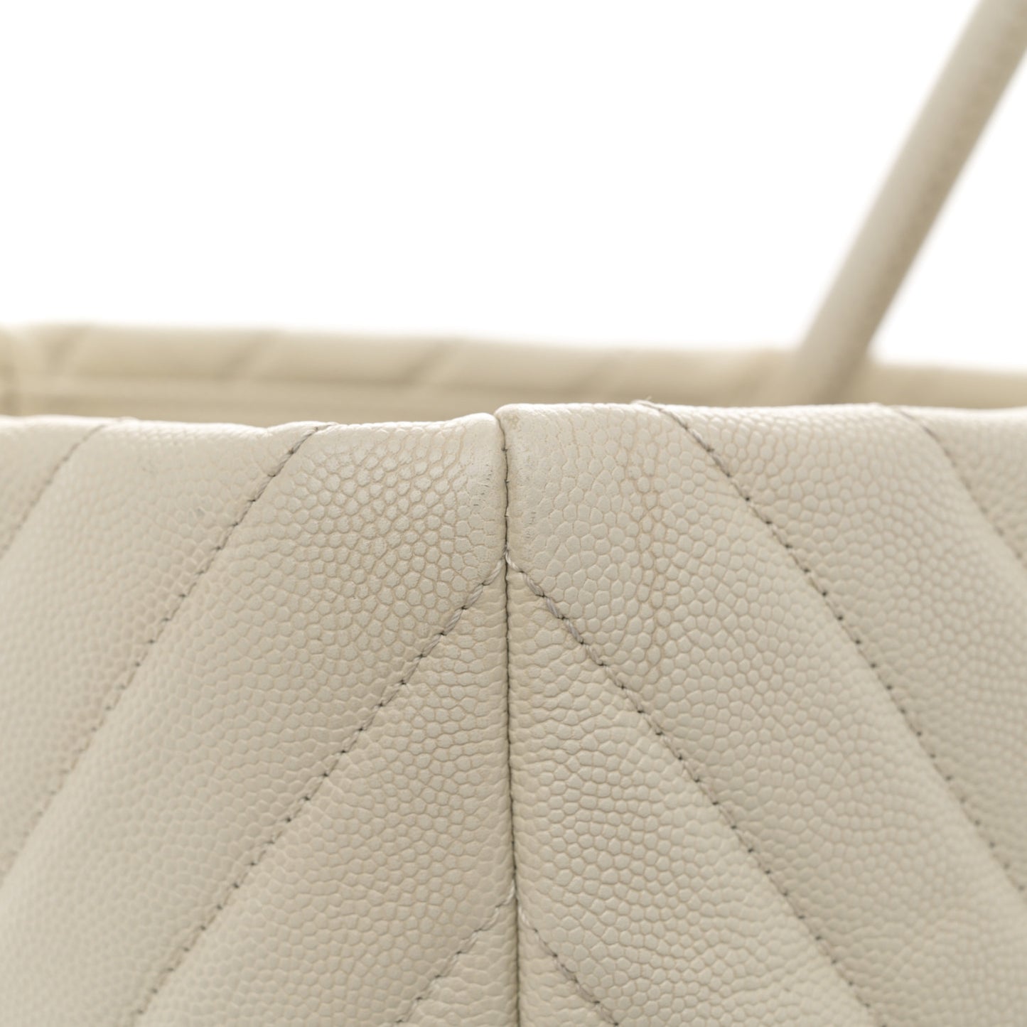 Caviar Chevron Quilted Coco Handle Shopping Tote Ivory