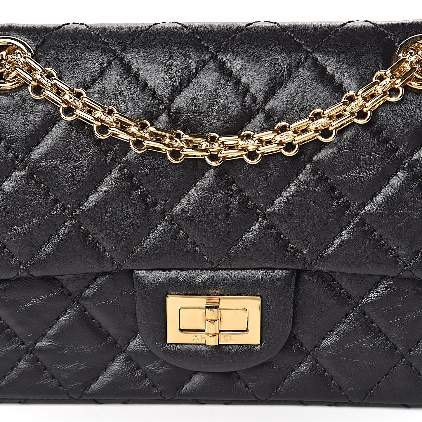 Aged Calfskin Quilted 2.55 Reissue 224 Flap Black