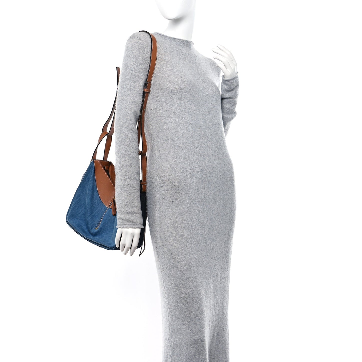 Calfskin Denim Small Hammock Shoulder Bag Blue Tan