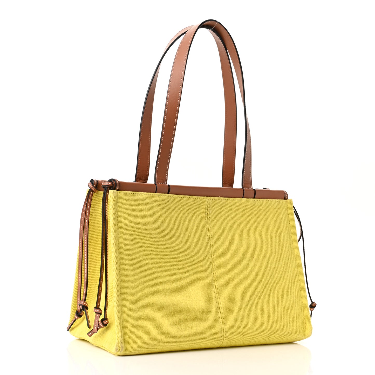 Canvas Calfskin Cushion Tote Yellow