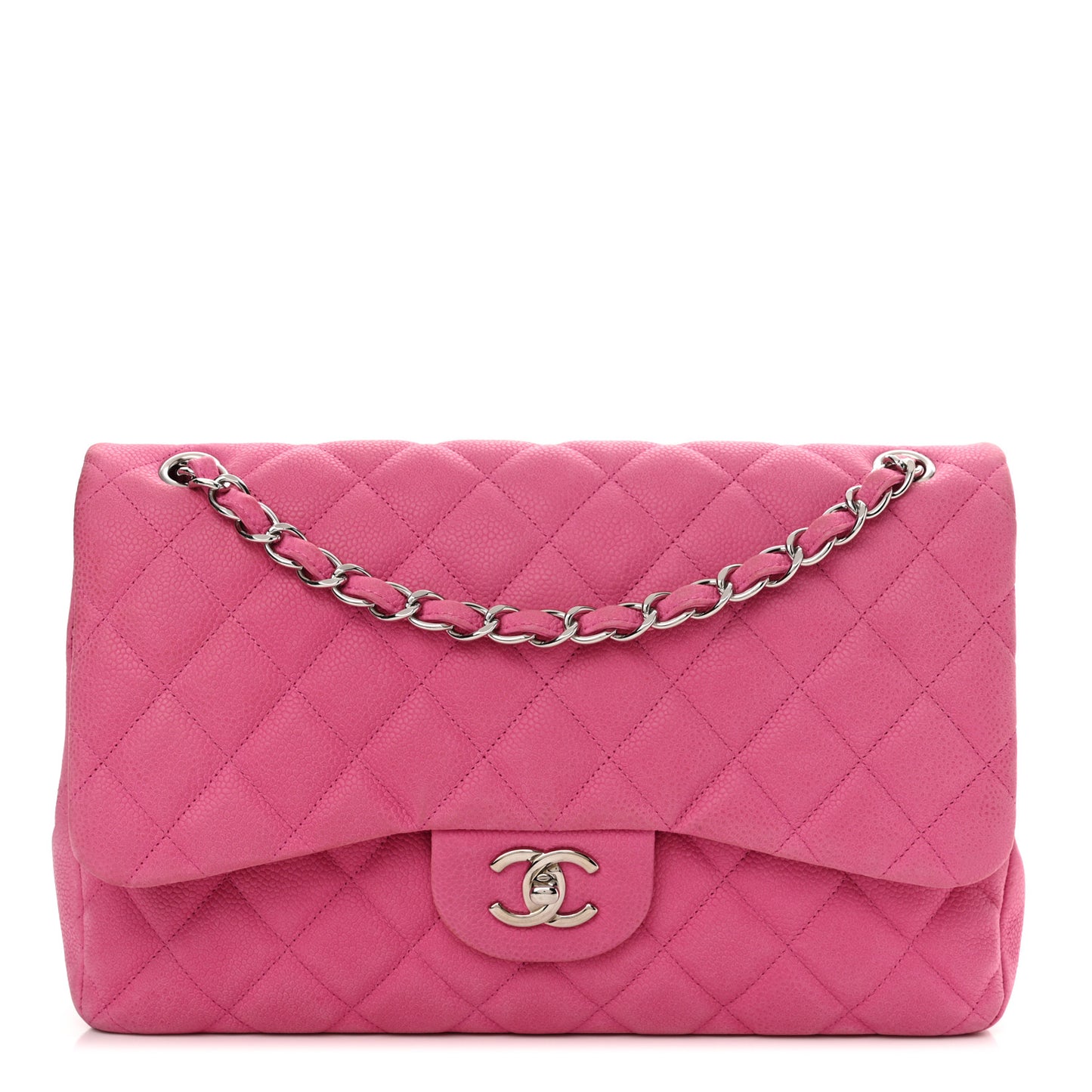 Iridescent Caviar Quilted Jumbo Double Flap Pink