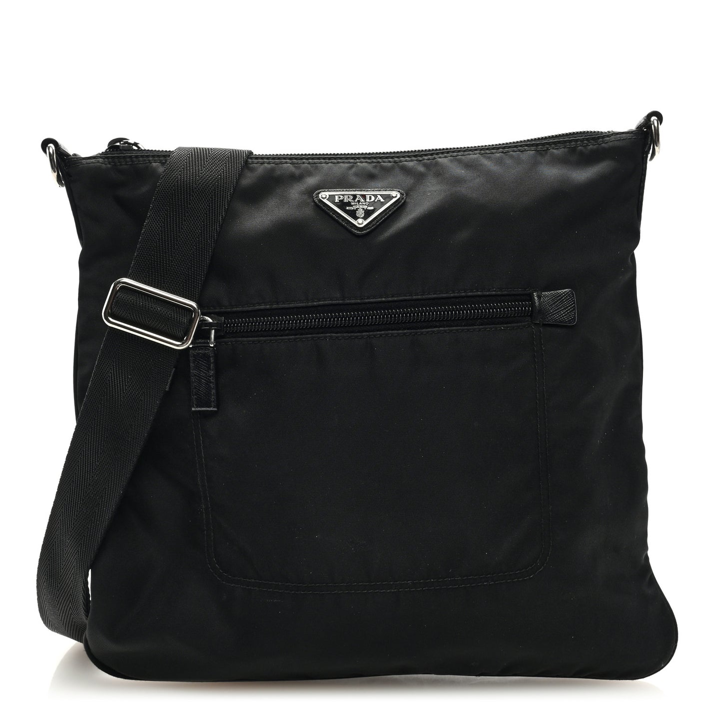 Nylon Saffiano Flat Messenger Bag Black