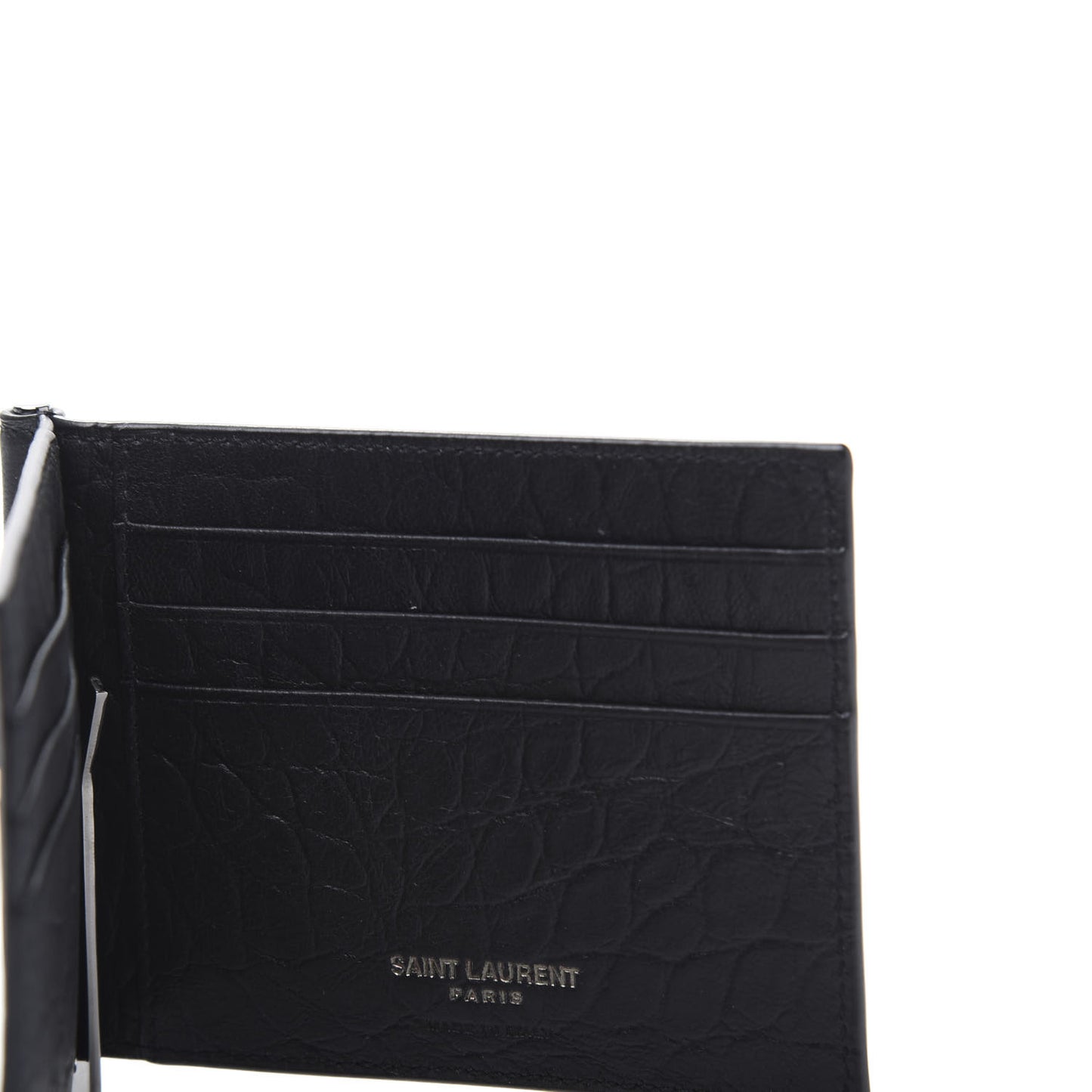 Calfskin Crocodile Embossed Bill Clip Card Case Black