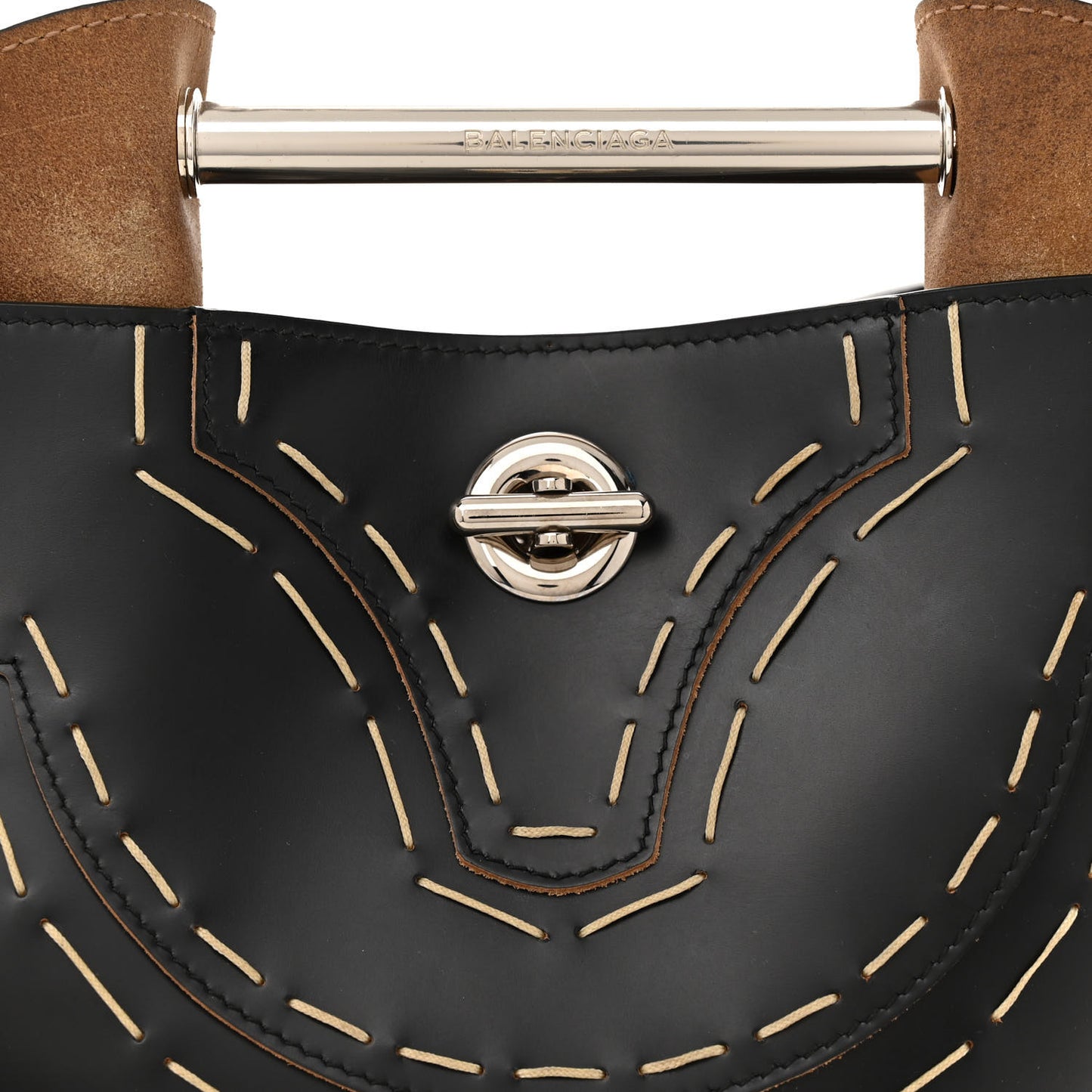 Calfskin Pickstitch Mini Top Handle Bucket Bag Black