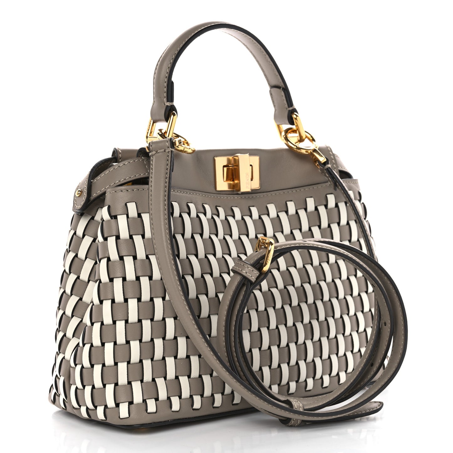 Calfskin Woven Mini Peekaboo Iconic Satchel Tortora