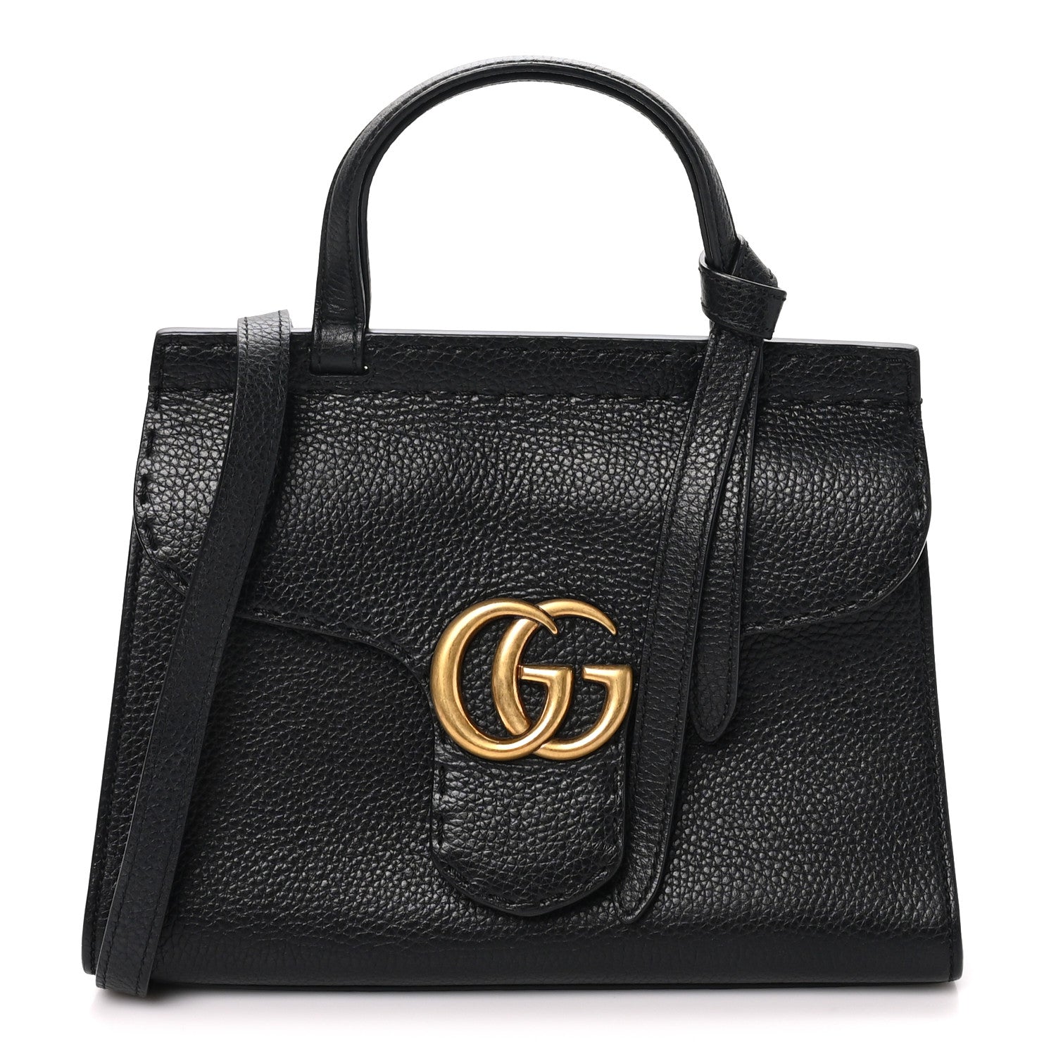 Gucci Calfskin Small GG Marmont Top Handle Bag Black 1941105