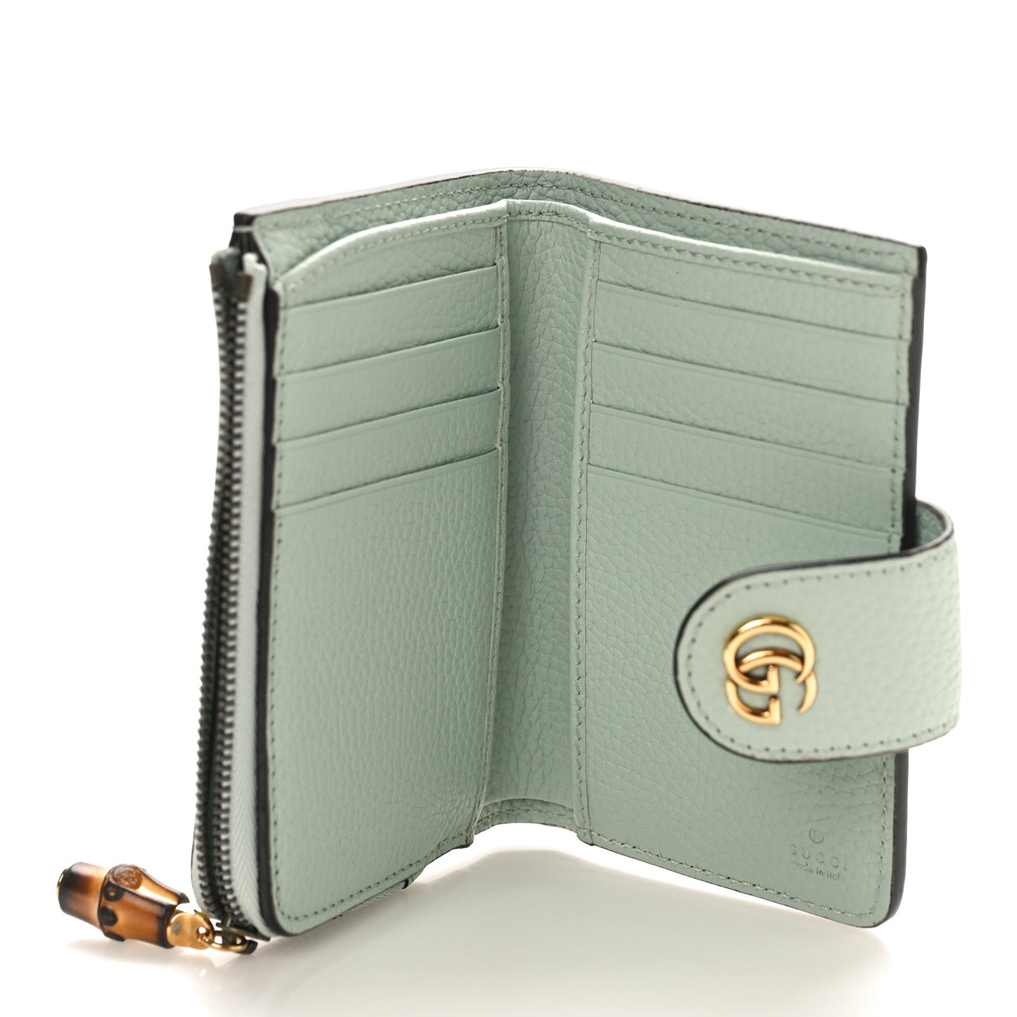 Piuma Calfskin Medium Bamboo Double G Wallet Pale Green