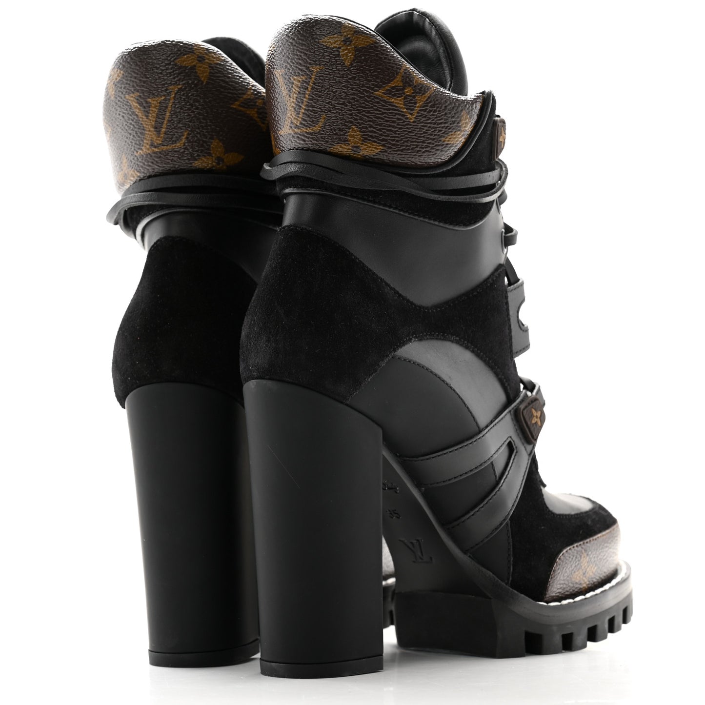 Suede Calfskin Monogram Star Trail Ankle Boots 35 Black
