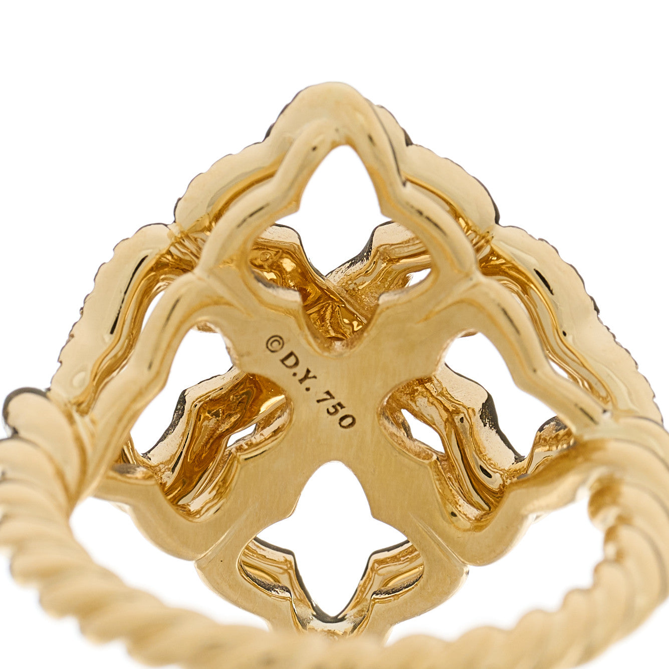 18K Yellow Gold Diamond 20mm Quatrefoil Cable Ring 52 6