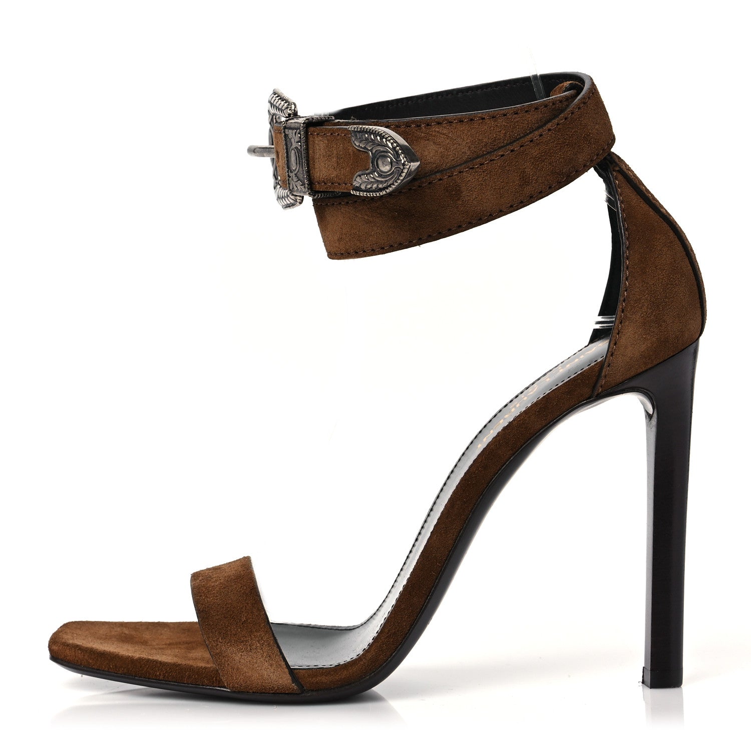 Saint Laurent Suede Mica Buckle Western Ankle Sandals 39 Brown 1 of 8
