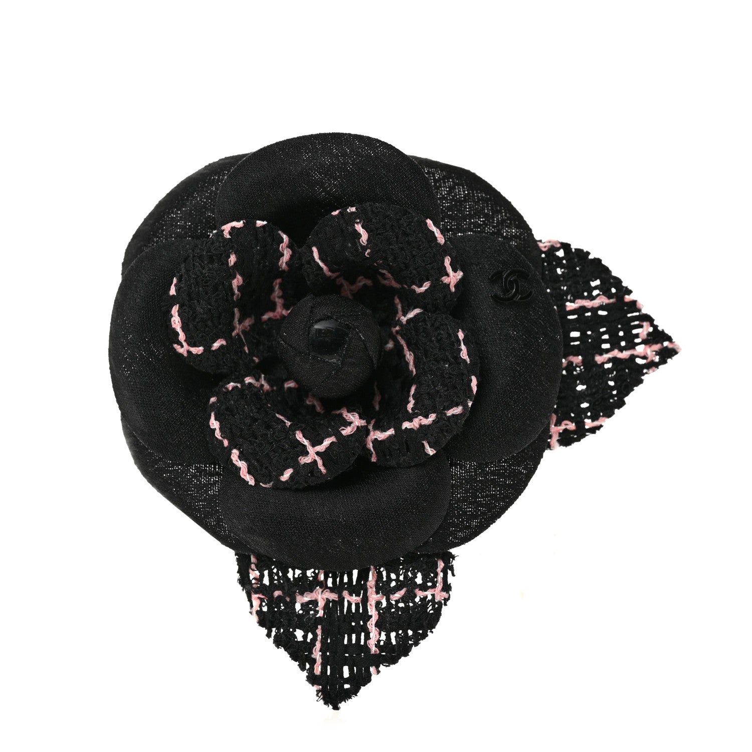 Chanel Black and Pink Floral Brooch brand new Chanel Tweed Fabric Camellia Pin Brooch Black Pink 1741473  main image 2