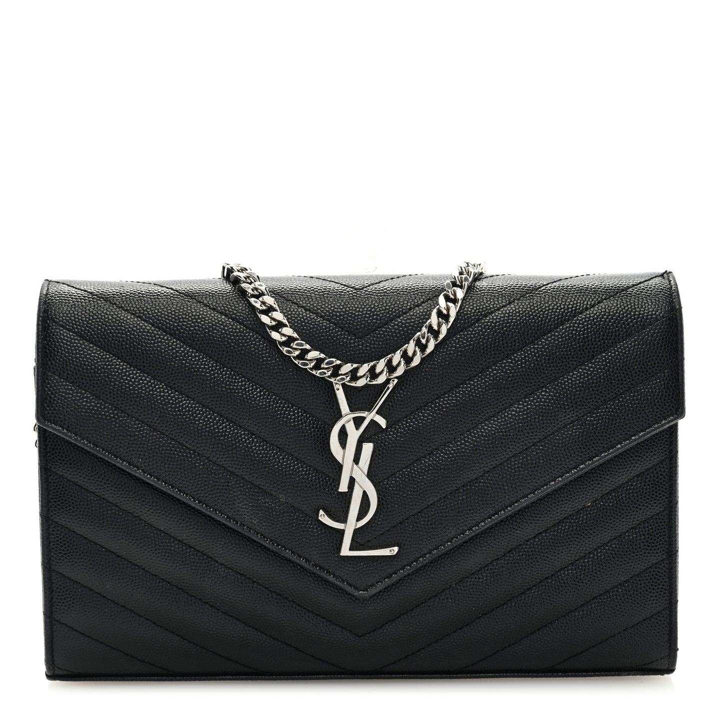 Grain De Poudre Matelasse Chevron Monogram Chain Wallet Black