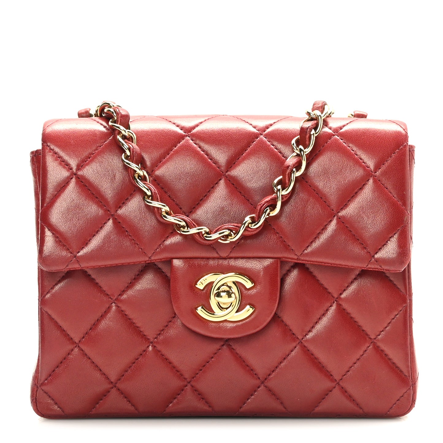 Lambskin Quilted Mini Square Flap Dark Red