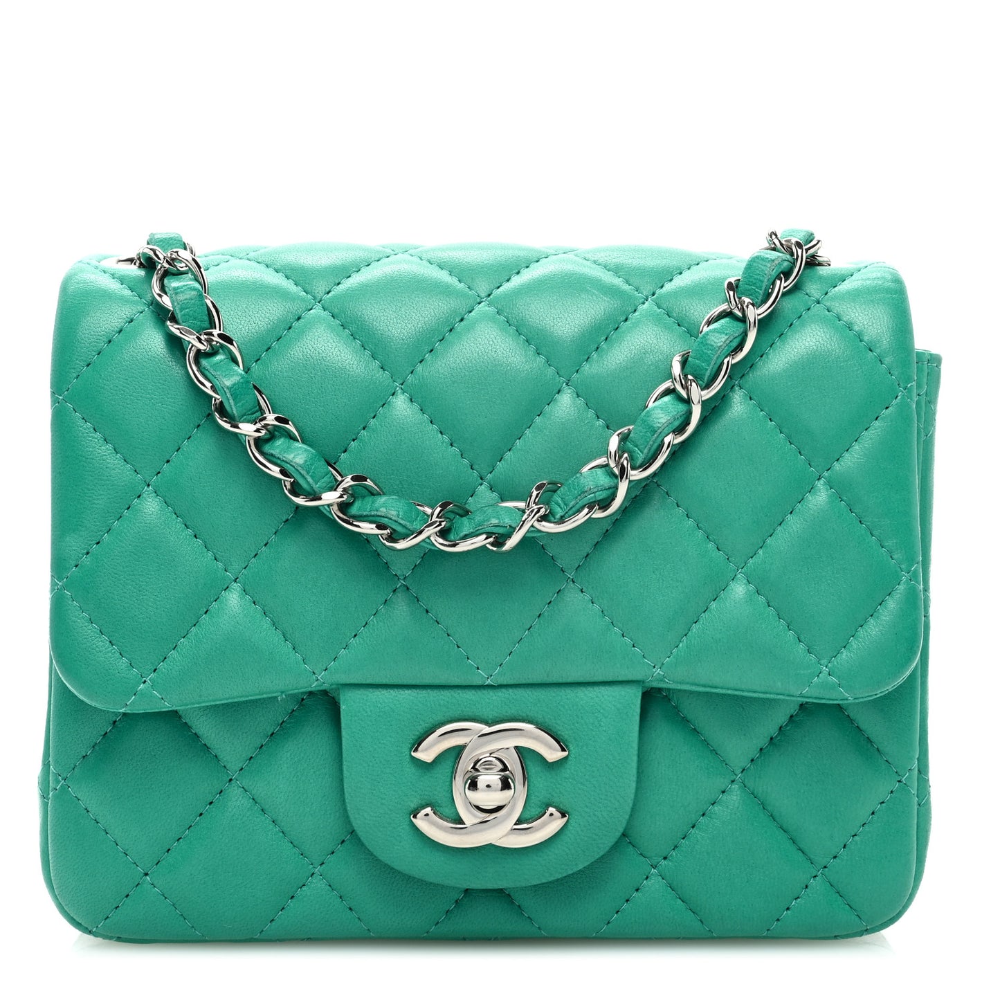 Lambskin Quilted Mini Square Flap Green