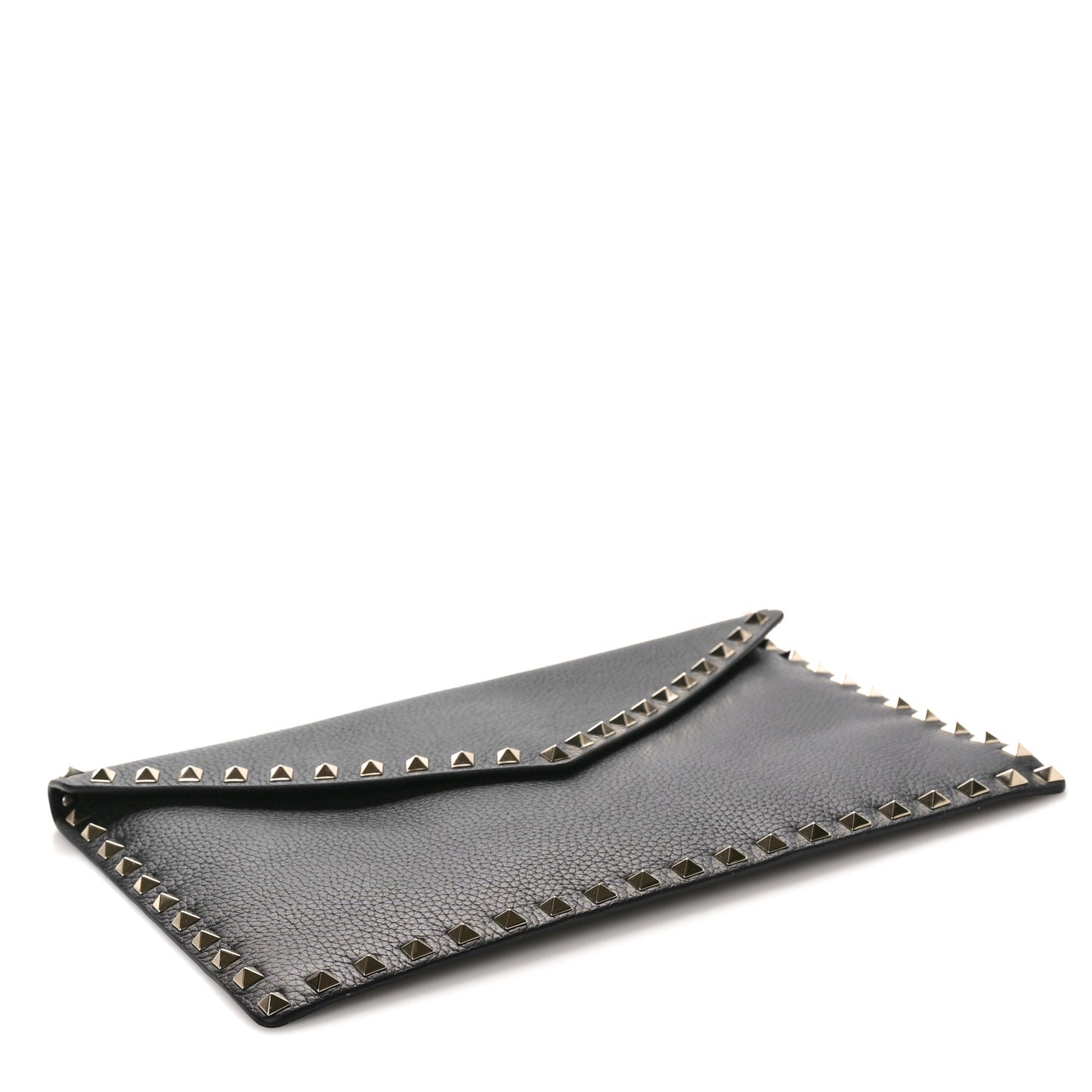 Pebbled Calfskin Large Rockstud Envelope Clutch Black