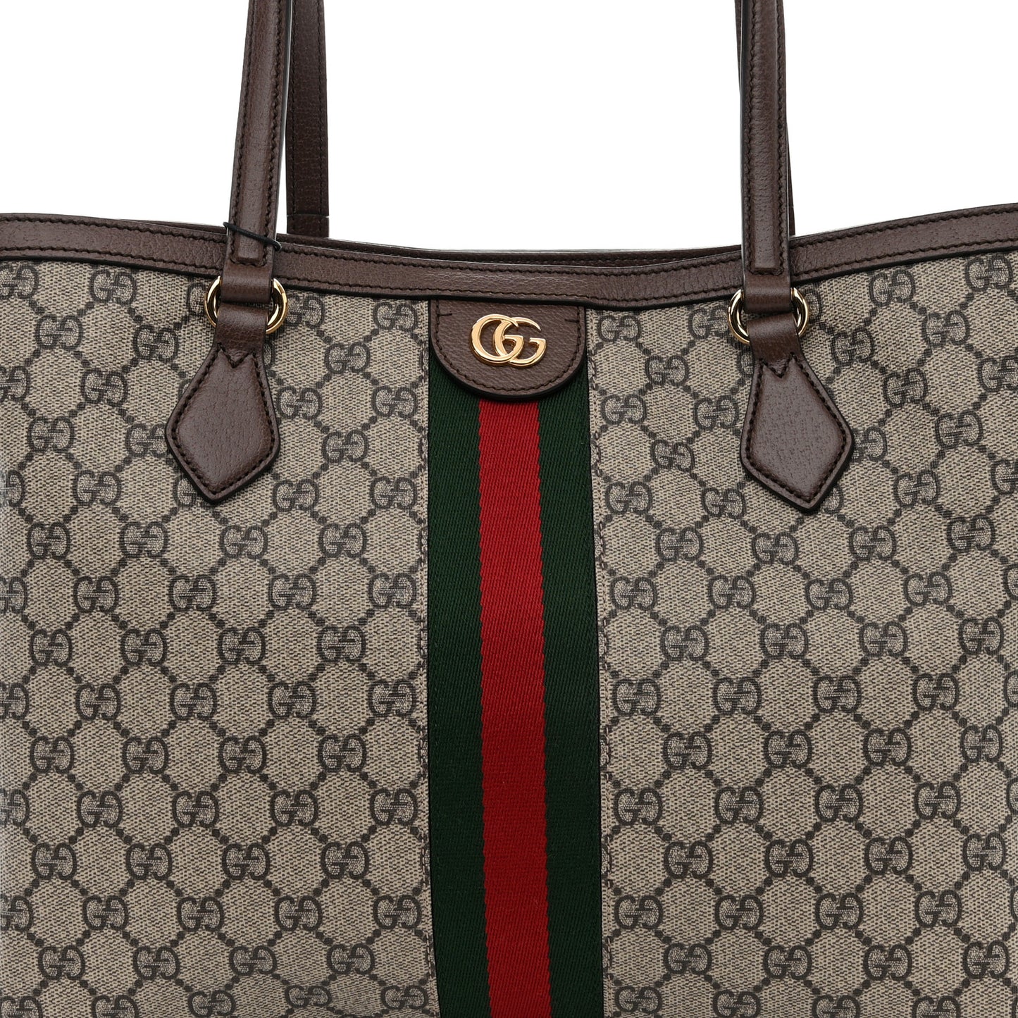 GG Supreme Monogram Textured Calfskin Web Medium Ophidia Shopping Tote Beige Ebony New Acero