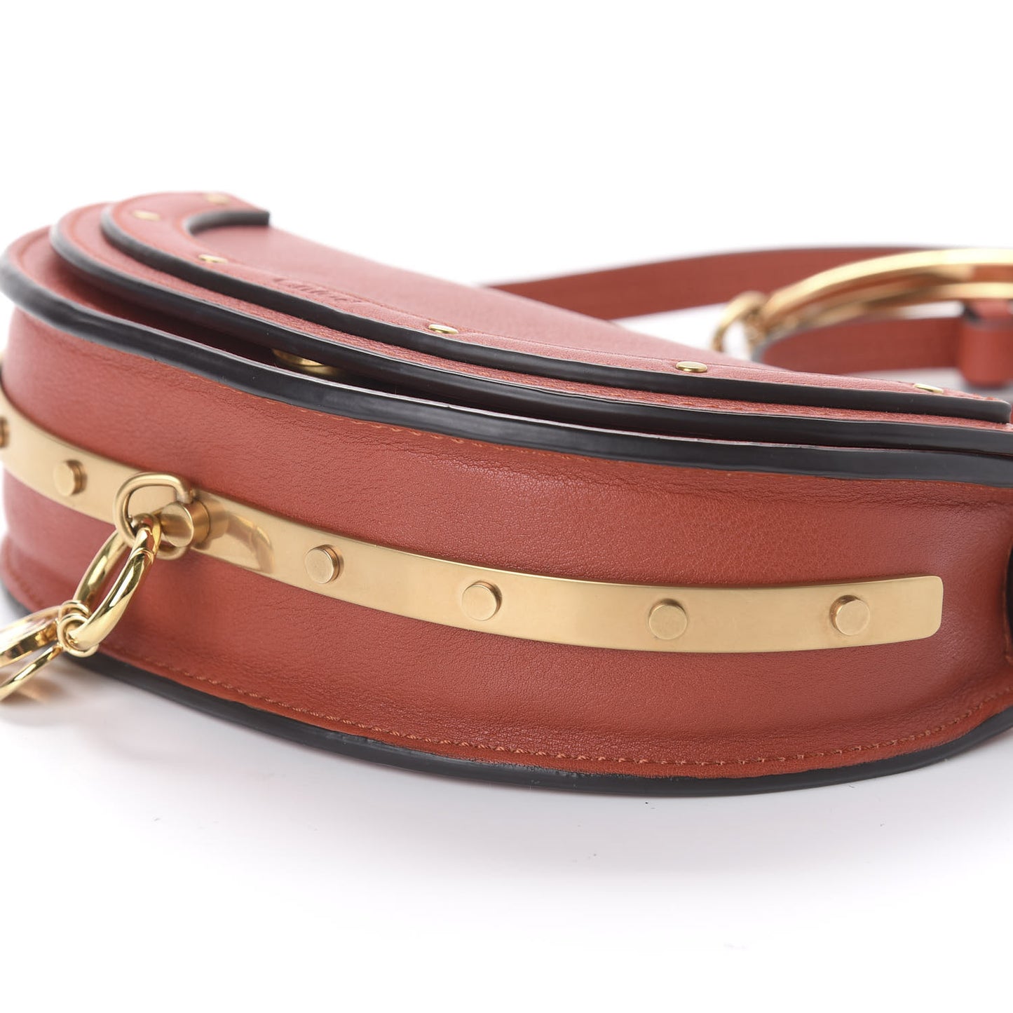 Calfskin Small Nile Bracelet Minaudiere Bag Sepia Red