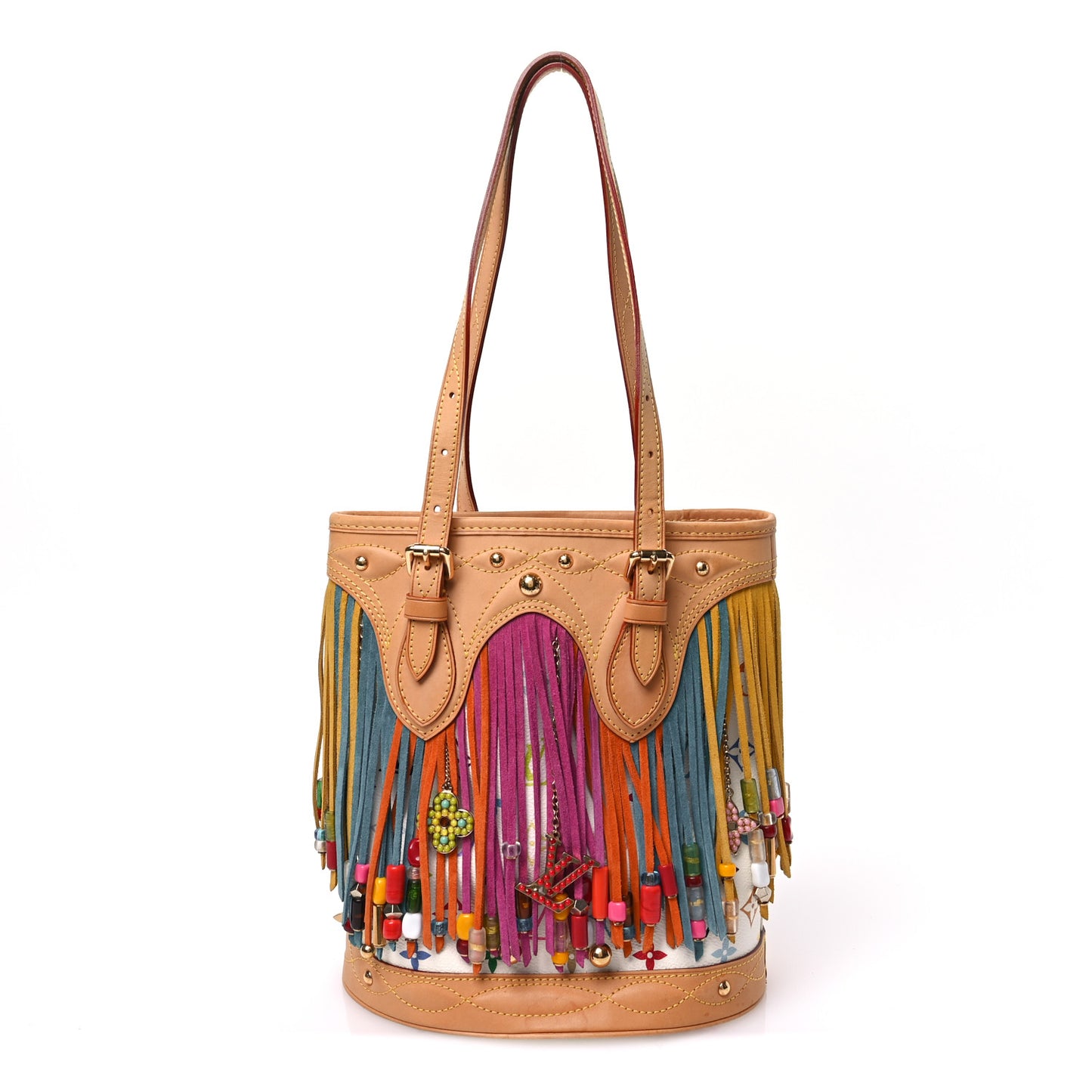Monogram Multicolor Fringe Bucket White